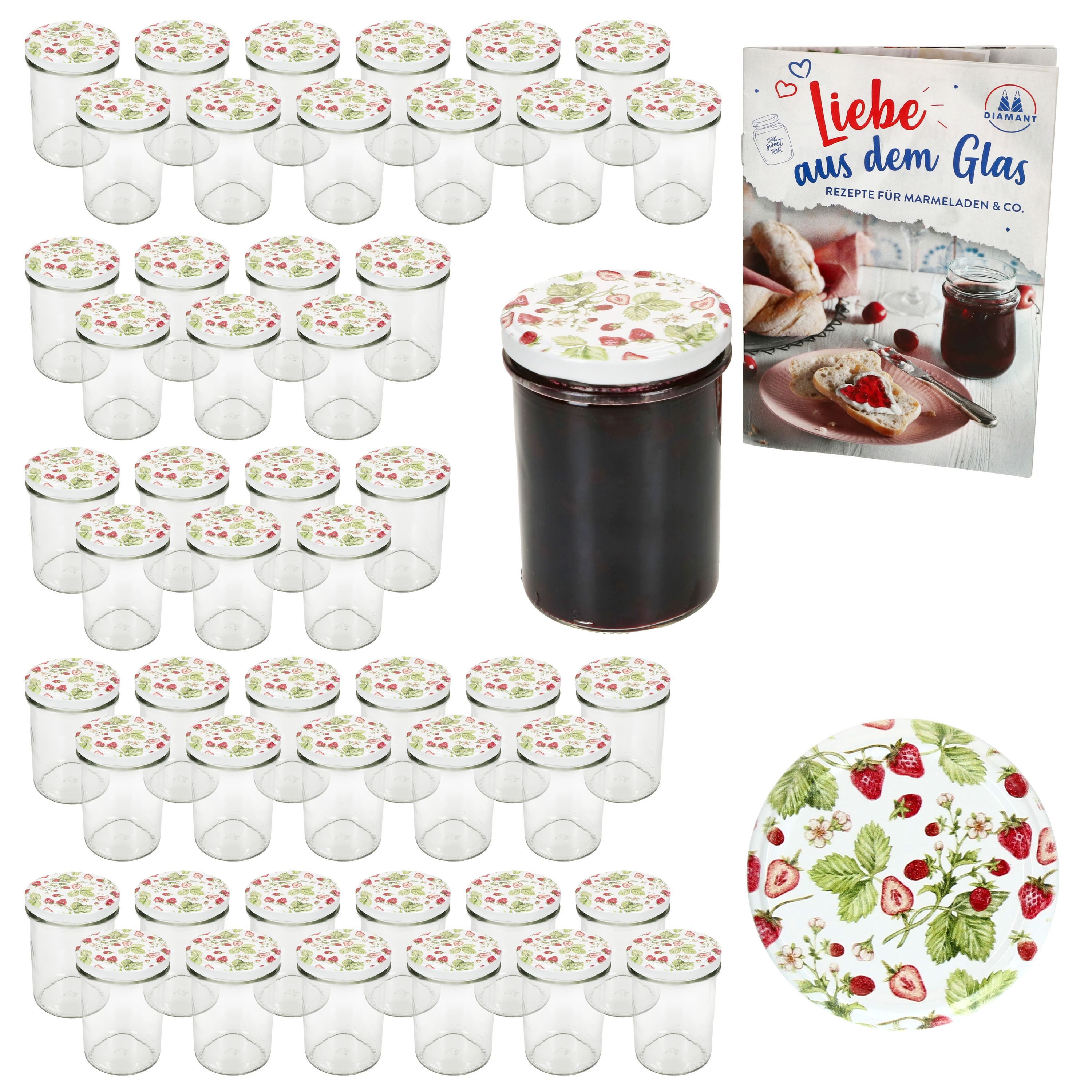 Einmachglas 50er Set Sturzglas 230ml HOCH Einmachglas TO66 Wald-Erdbeere Deckel