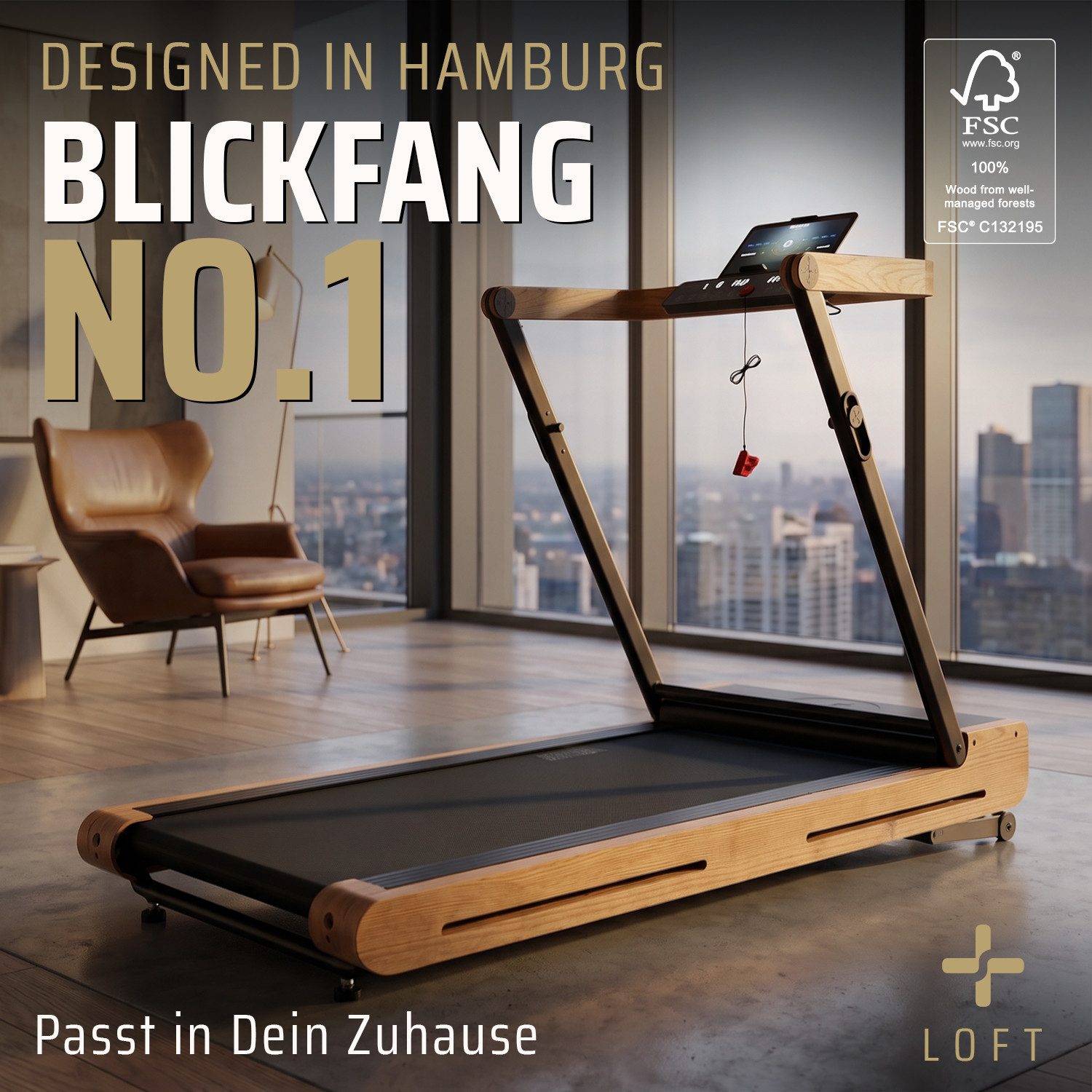 SportPlus Laufband klappbar für zuhause, leise, bis 150kg, Holz Design, App, Fitness, SportPlus Holzlaufband, faltbar, App-Kompatibilität, FSC®-zertifiziert