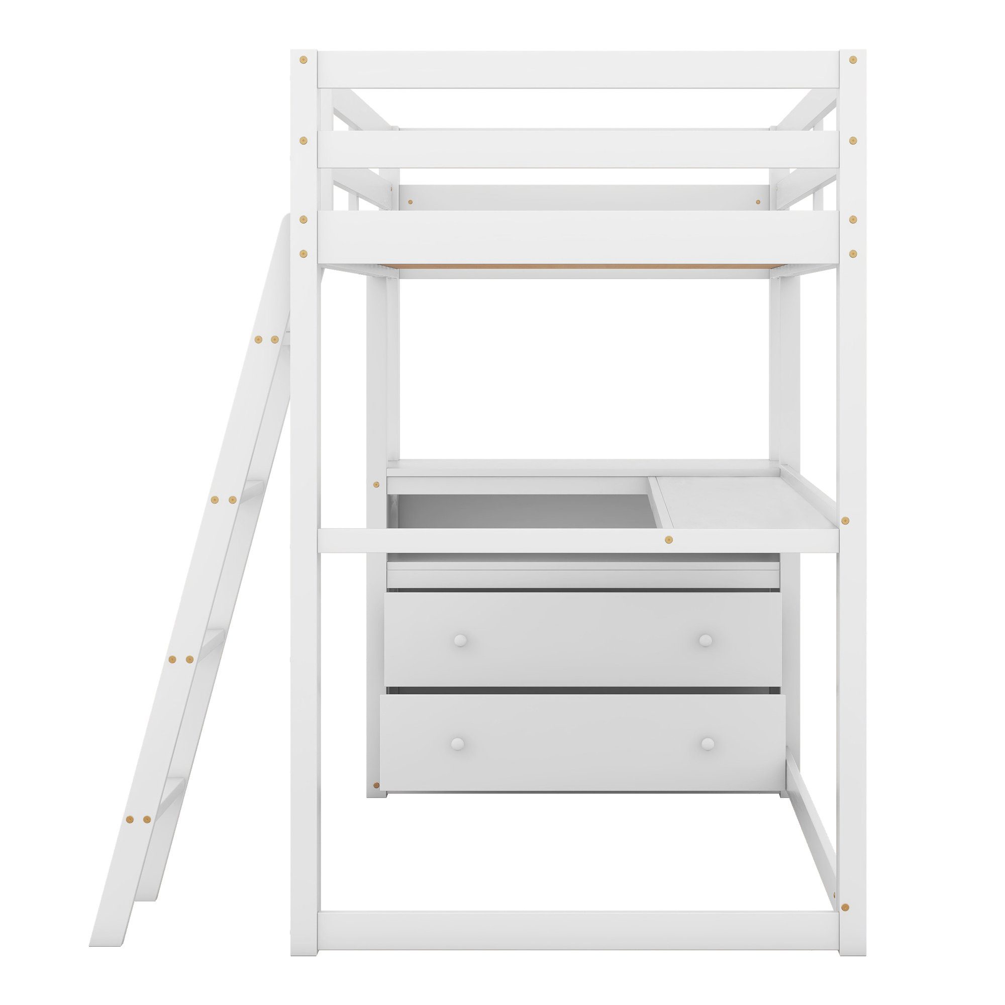 Schreibtisch Kinderbett Etagenbett mit cm 200 Schubladen Ulife Hochbett Leiter, Weiß X Weiß | & 90 Weiß |