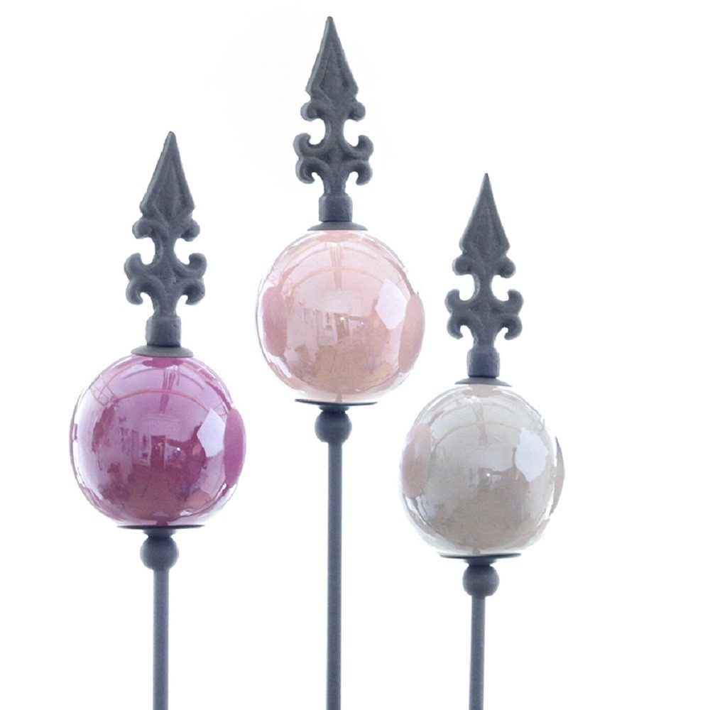 Dragimex Gartenstecker Metall Stecker franz. Lilie. 3x Gartenstecker Lila Grau Rosa 80cm