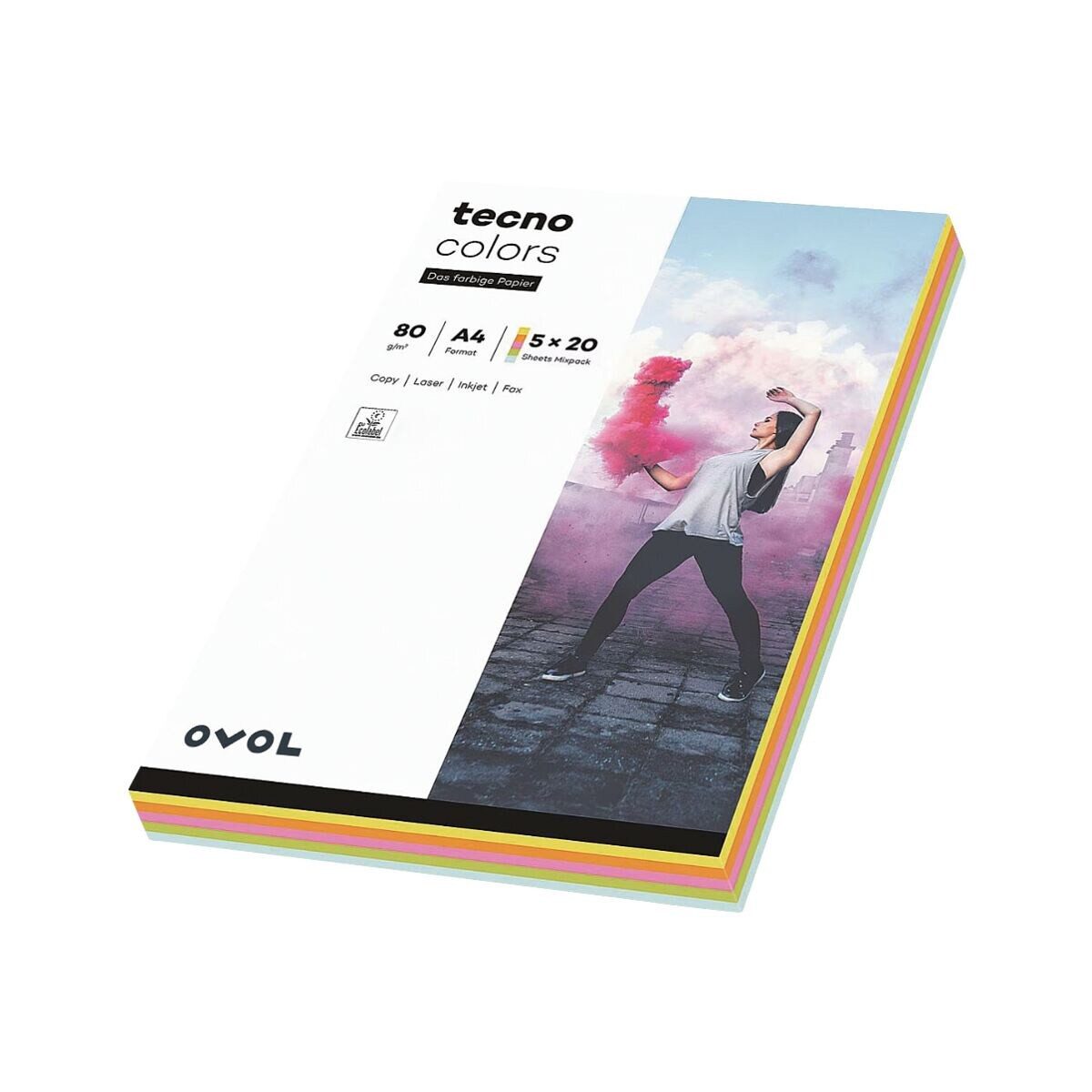 Inapa tecno Druckerpapier Rainbow, Pastellfarben-Mix, Format DIN A4, 80 g/m², 100 Blatt