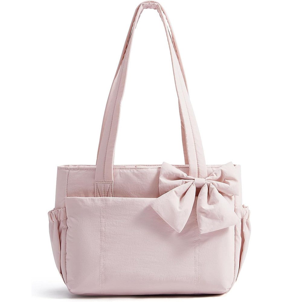 nsihing Umhängetasche Damen Schultertasche mit Schleife,große Tragetasche,30x10x25cm, Mit Laptopfach und Reißverschluss für Schule Arbeit Reisen