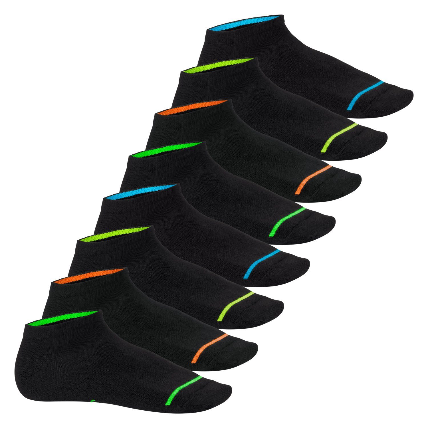 Footstar Füßlinge Damen - Schwarz Sneaker Neon Glow Neon Paar), & (8 Socken Sportsocken Herren