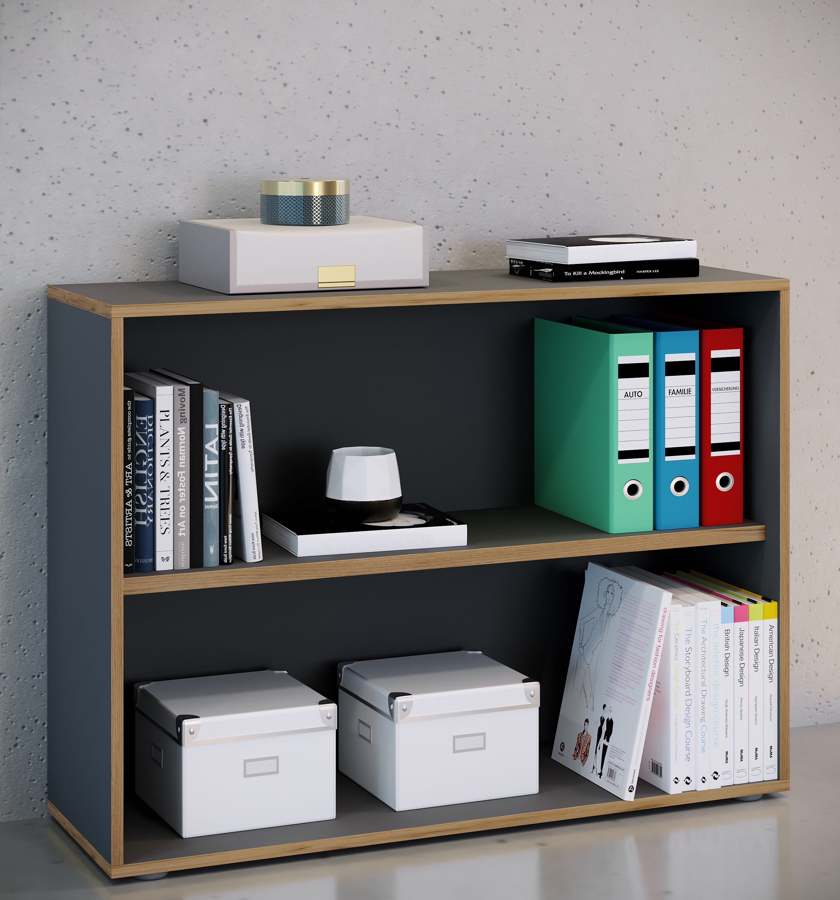 VCM Standregal Salia B. 100 x T. 33 x H. 74 cm, Offener Stauraum für Ordner, Akten und Bücher, 2 Fächer, Holzwerkstoff – Bild 3 von 5