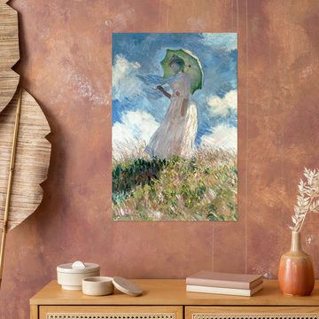 Posterlounge Wandfolie Claude Monet, Frau mit Sonnenschirm nach links gewendet, Wohnzimmer Malerei