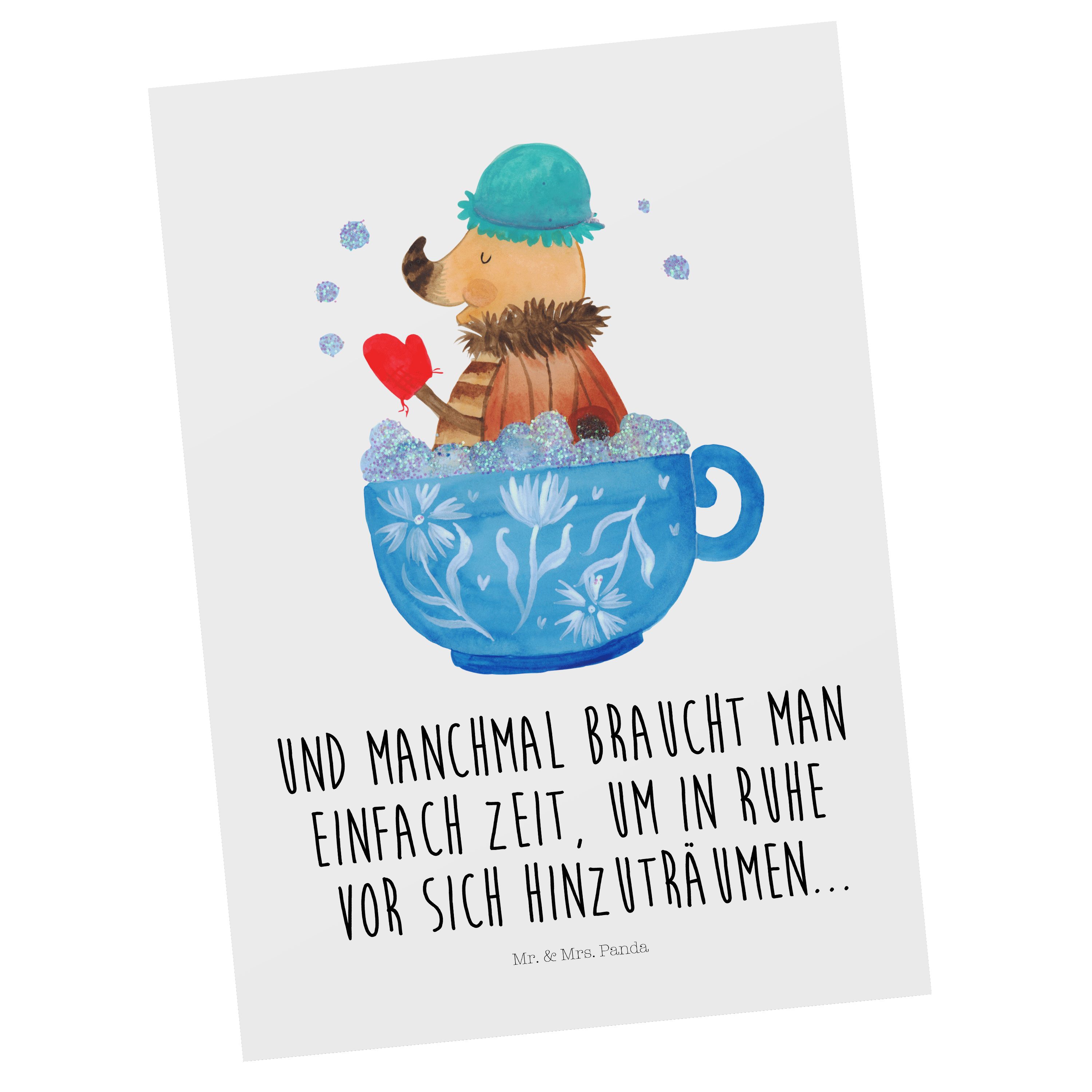 Mr. & Mrs. Panda Postkarte Nachtfalter Schaumbad - Weiß - Geschenk, Gute Laune, Tasse, Zeitmanag