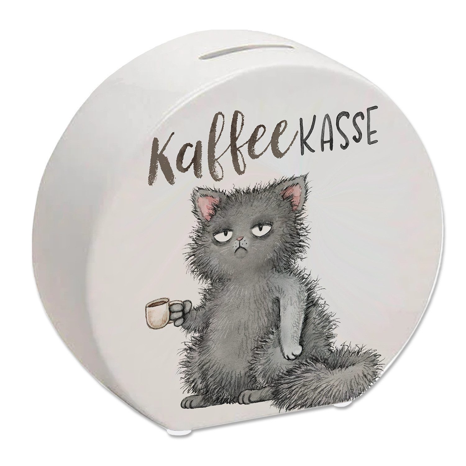 Spardose Katze mit Tasse Spardose mit Spruch Kaffeekasse