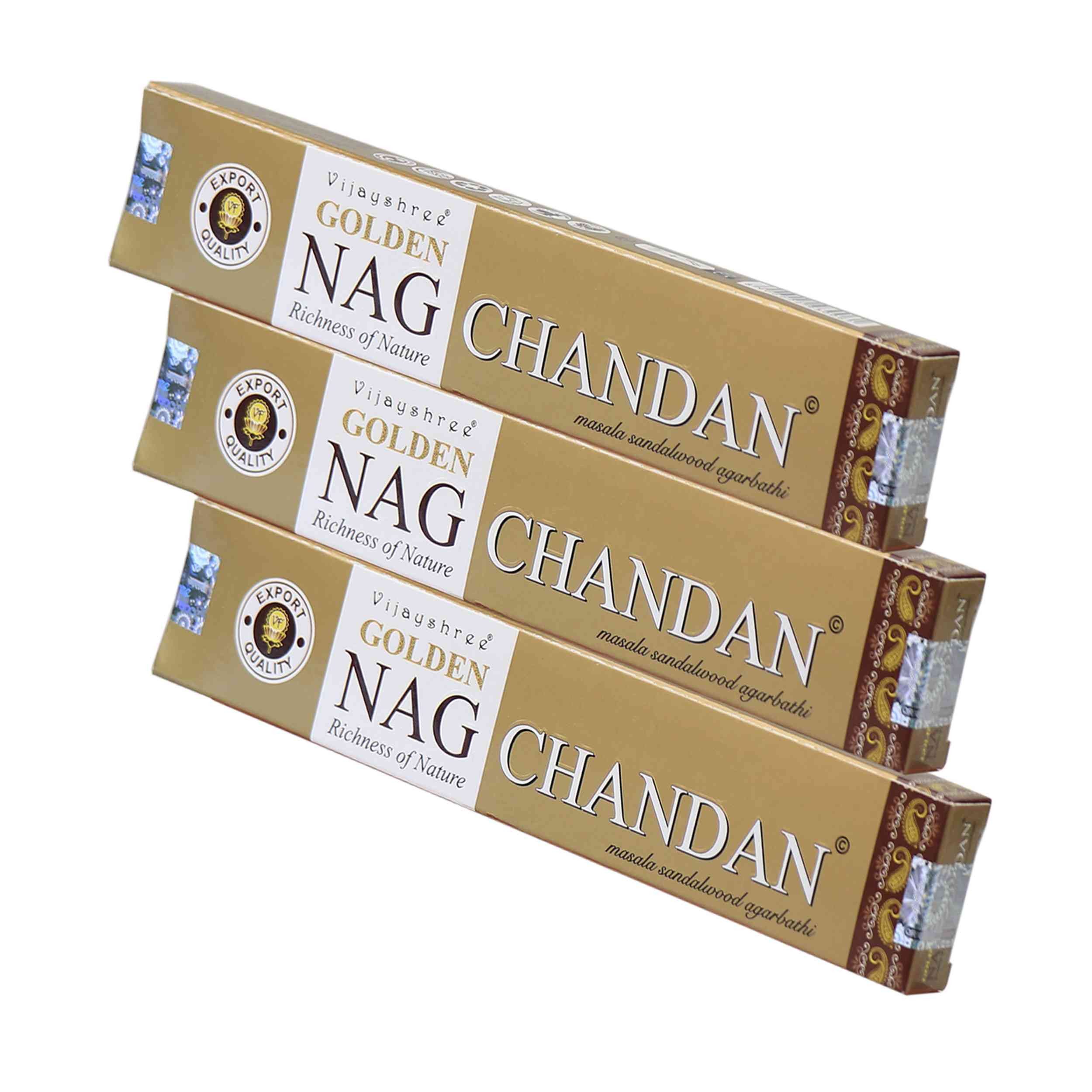 Räucherstäbchen 3x Golden Nag Chandan Räucherstäbchen 45g – Sandelholz Duft aus Indien