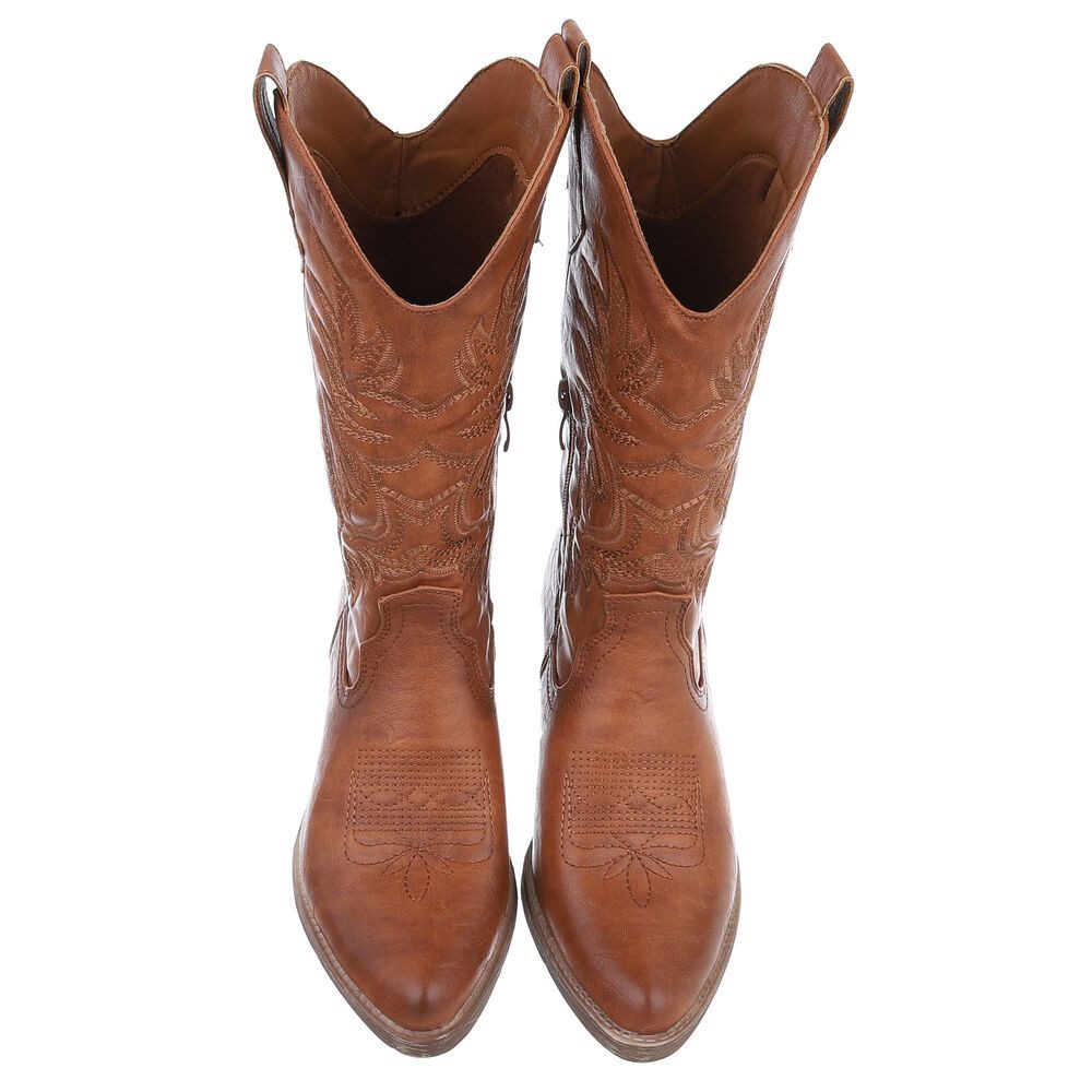 Ital-Design Damen Cowboyboots Western Westernstiefel (90152857) Blockabsatz Stiefel in Camel – Bild 4 von 5