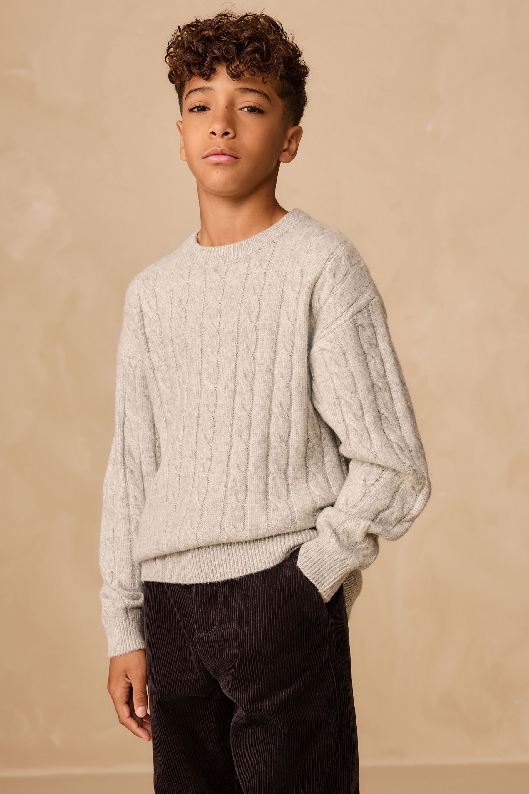 Rundhalspullover Zopfmusterpullover aus 100 % Baumwolle