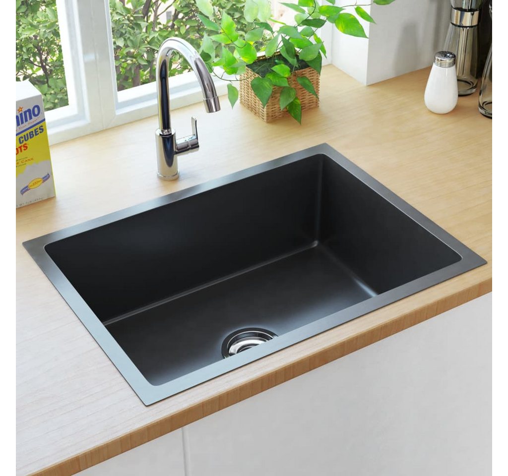 Thumbnail - vidaXL Küchenspüle Küche Spülbecken Massive Einbauspüle mit Sieb Schwarz Edelstahl, 59/44 cm
