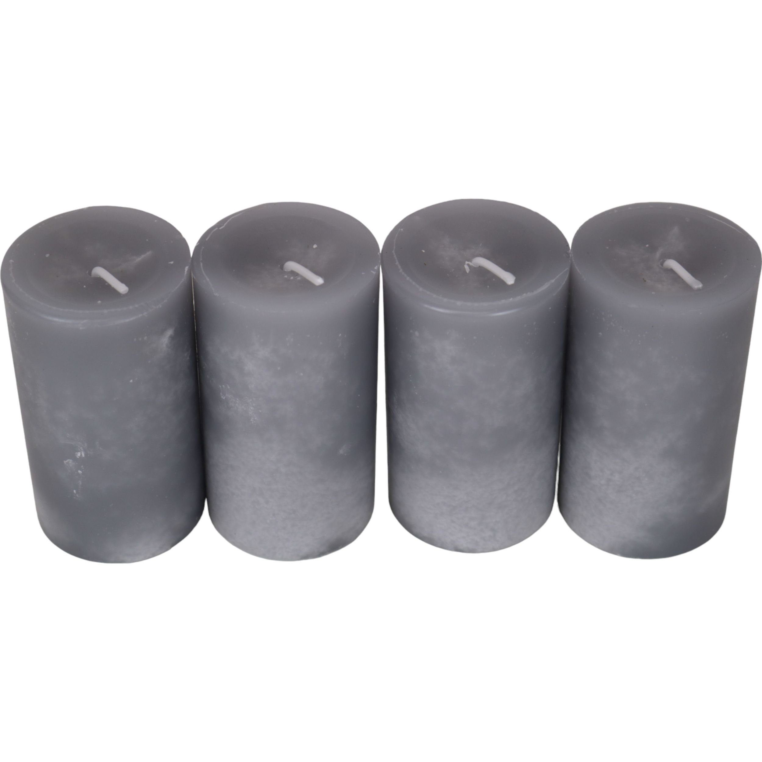 DekoTown Stumpenkerze Stumpenkerzen 4er-Set, Ø 5 cm x H 9 cm, Hellgrau, Made in Germany