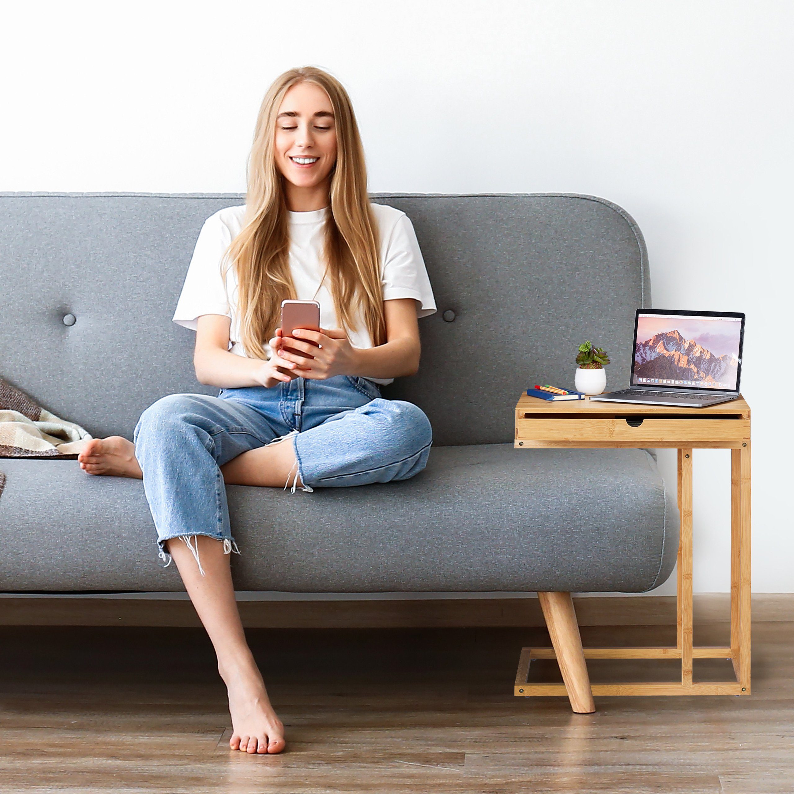 relaxdays Beistelltisch Bambus mit Schubfach günstig online kaufen