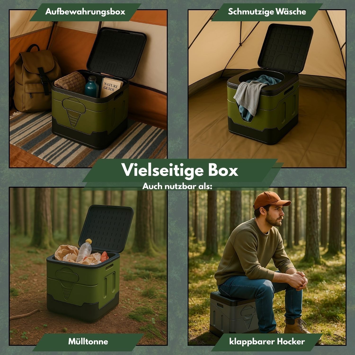Coemo Campingtoilette, mit Beutel GRÜN faltbare Outdoor-Toilette tragbare Toilette mit Deckel