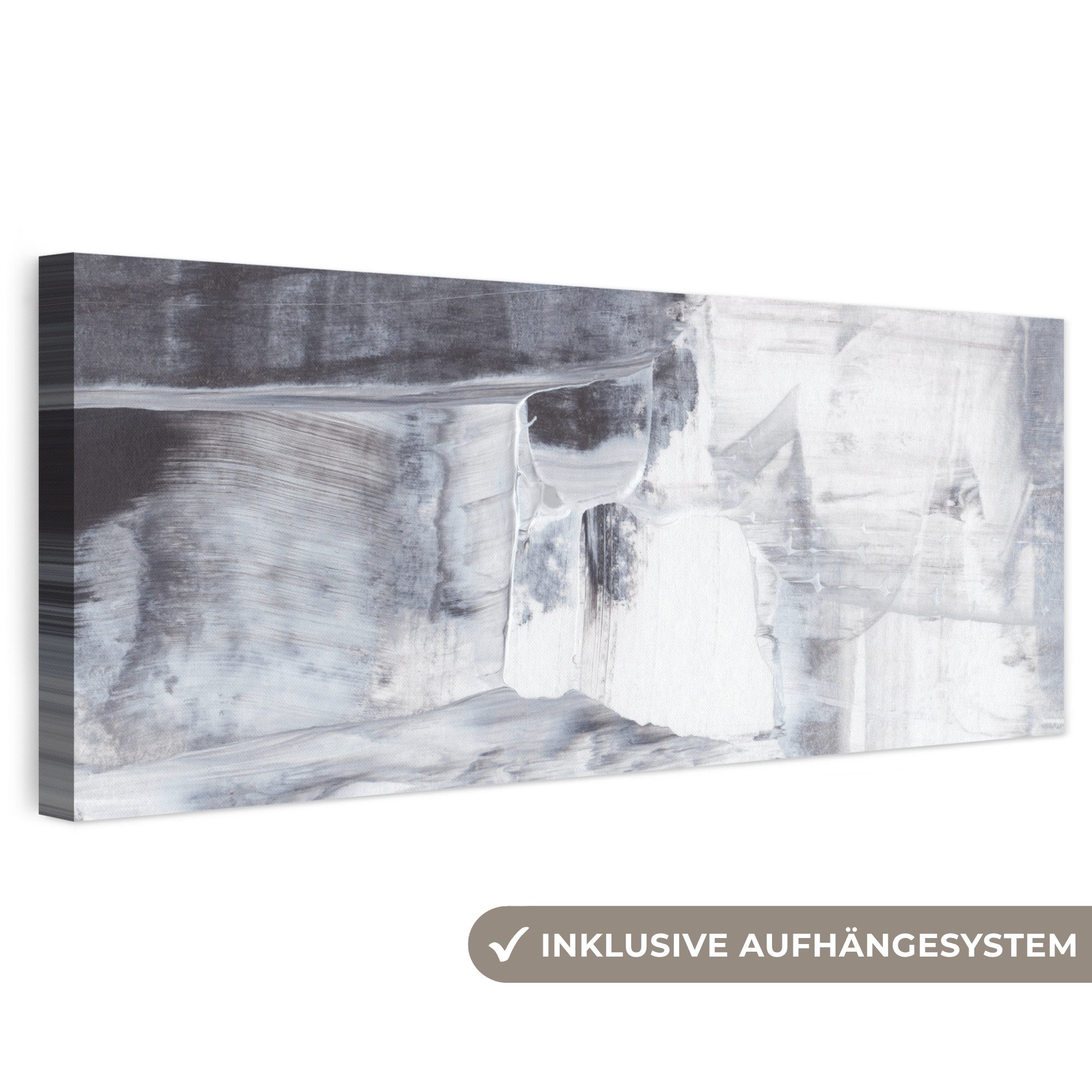 OneMillionCanvasses® Leinwandbild Panorama Kunst - Farbe - Weiß - Schwarz - Grau, Fotodruck (1 St), Wandbild, Deko Schlafzimmer Wohnzimmer Flur 60x20 cm