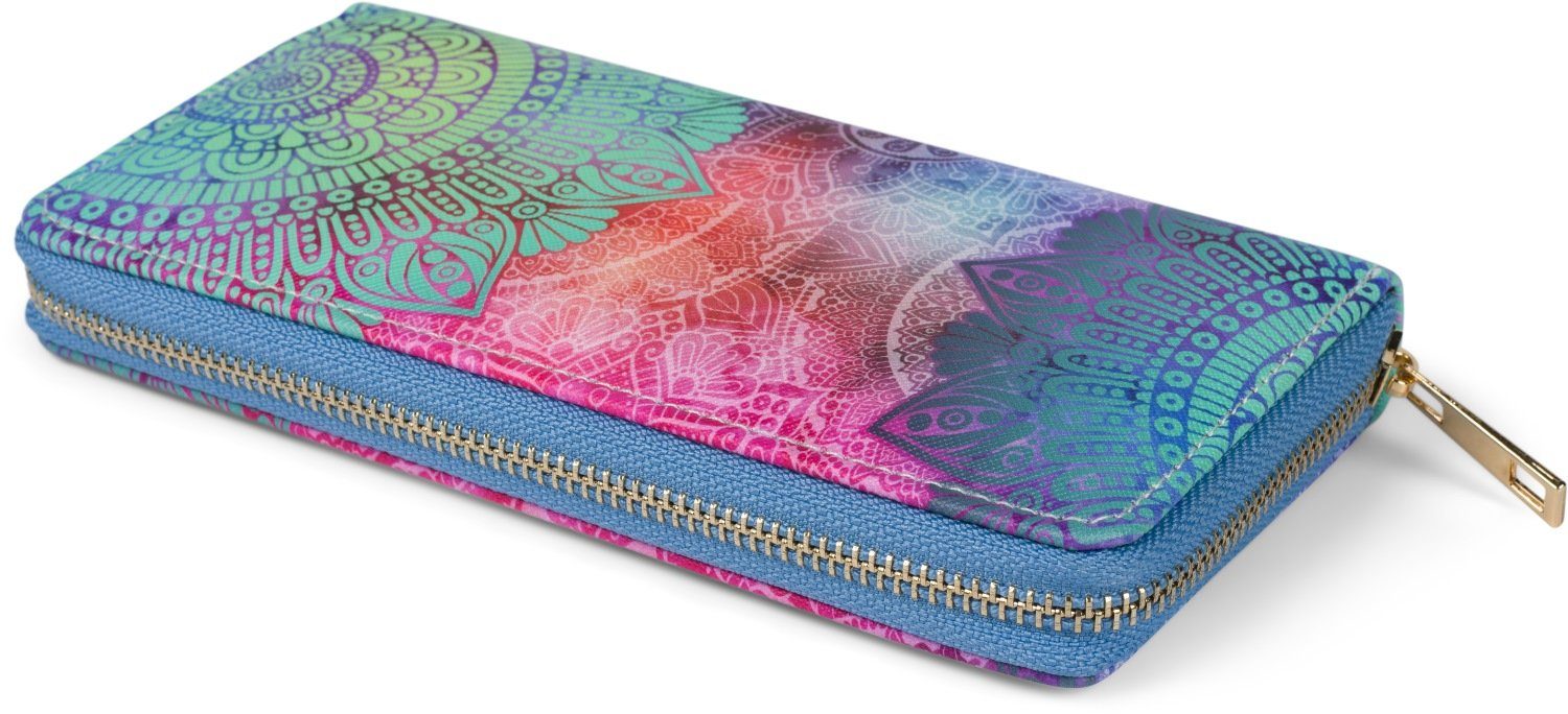 styleBREAKER Geldbörse (1-tlg), Aquagrün-Violett-Pink Paisley Geldbörse Ornament Muster