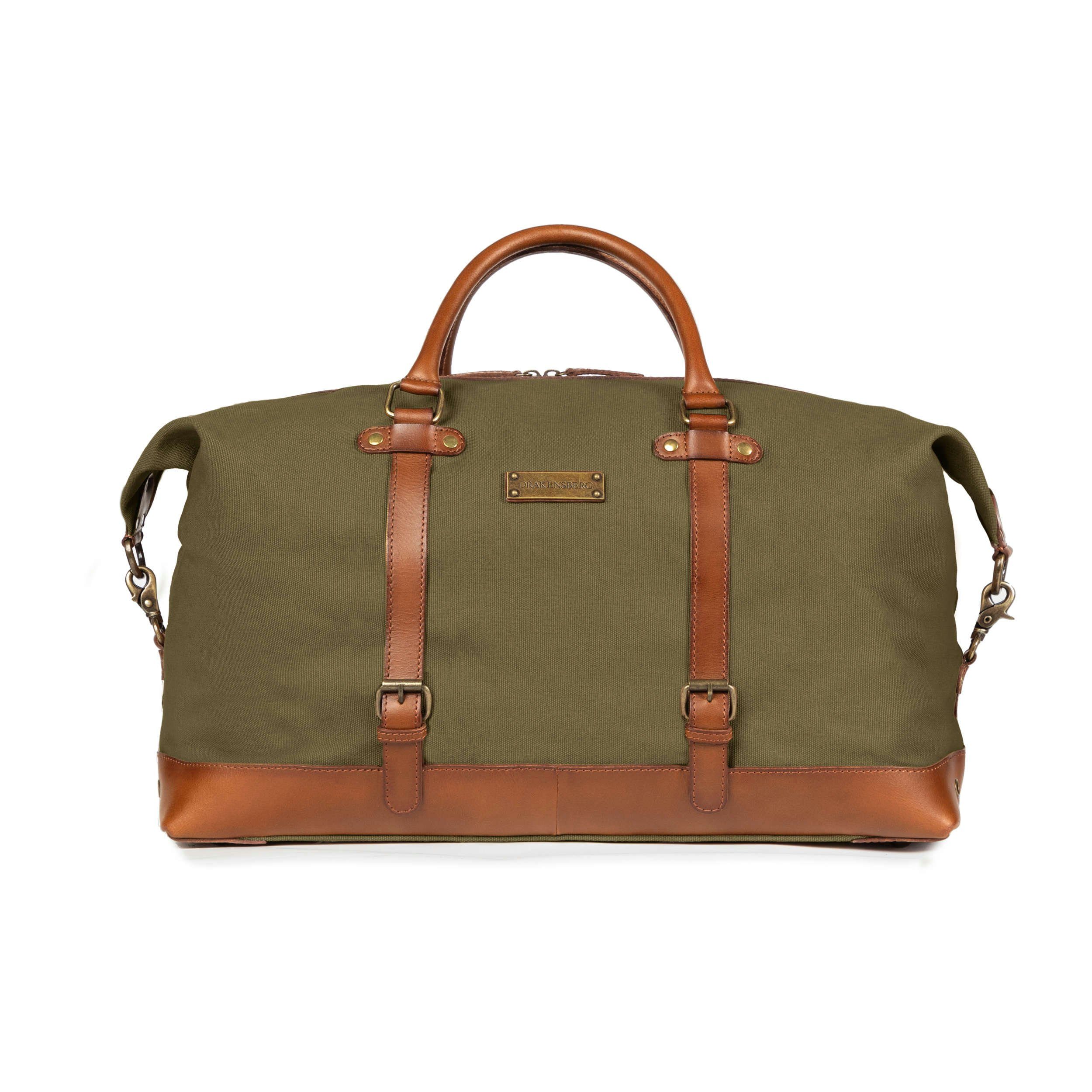 und stilvoll elegant, Damen und Canvas, »Owen« Leder, Oliv-Grün, Weekender Reisetasche erweiterbar Herren, für DRAKENSBERG