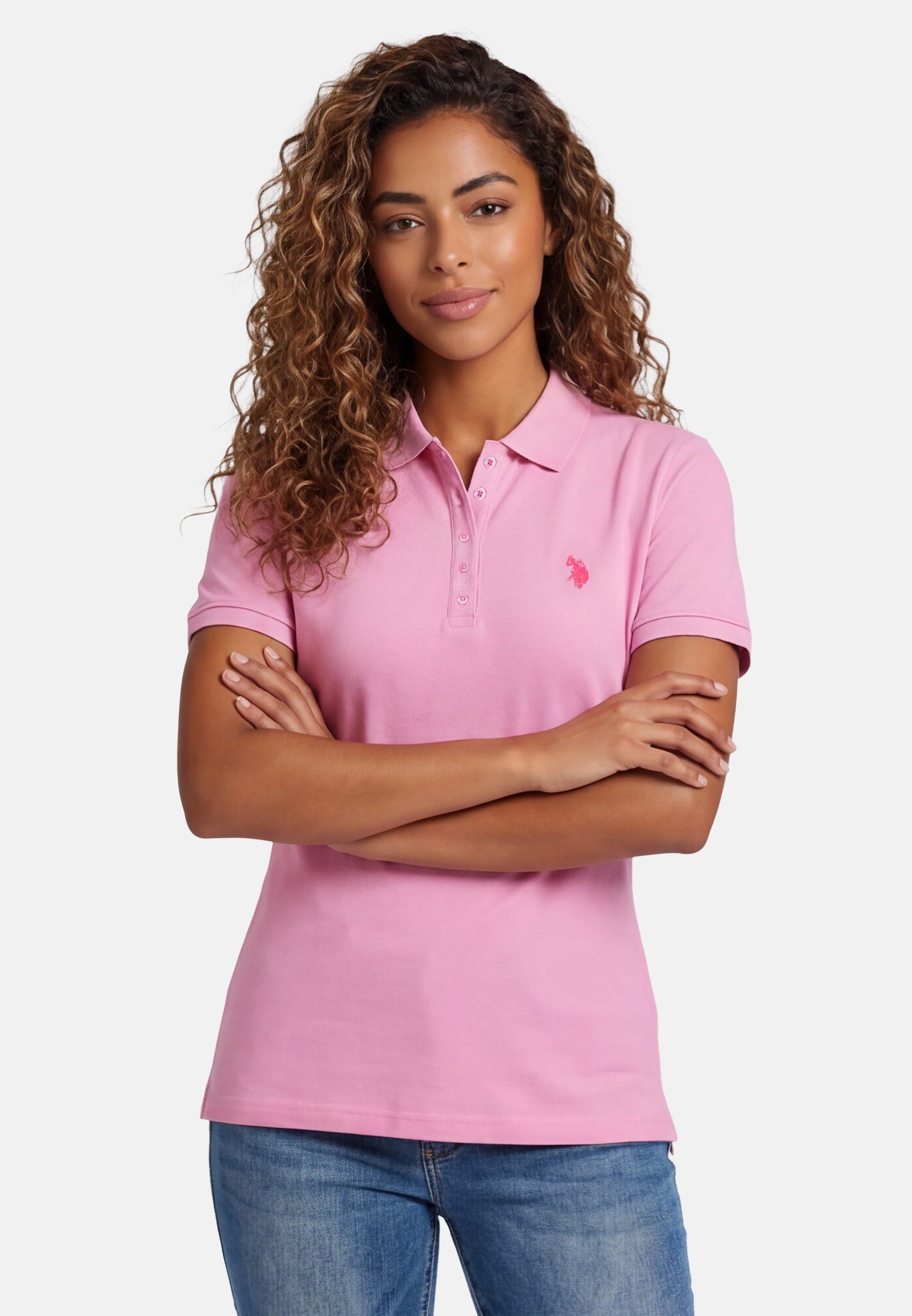 U.S. Polo Assn. Poloshirt USSiirena – Damen Classic Fit kurzarm mit Logo-Stickerei Mit Flachstrick-Kragen, Knopfleiste und elastischer Baumwollmischung