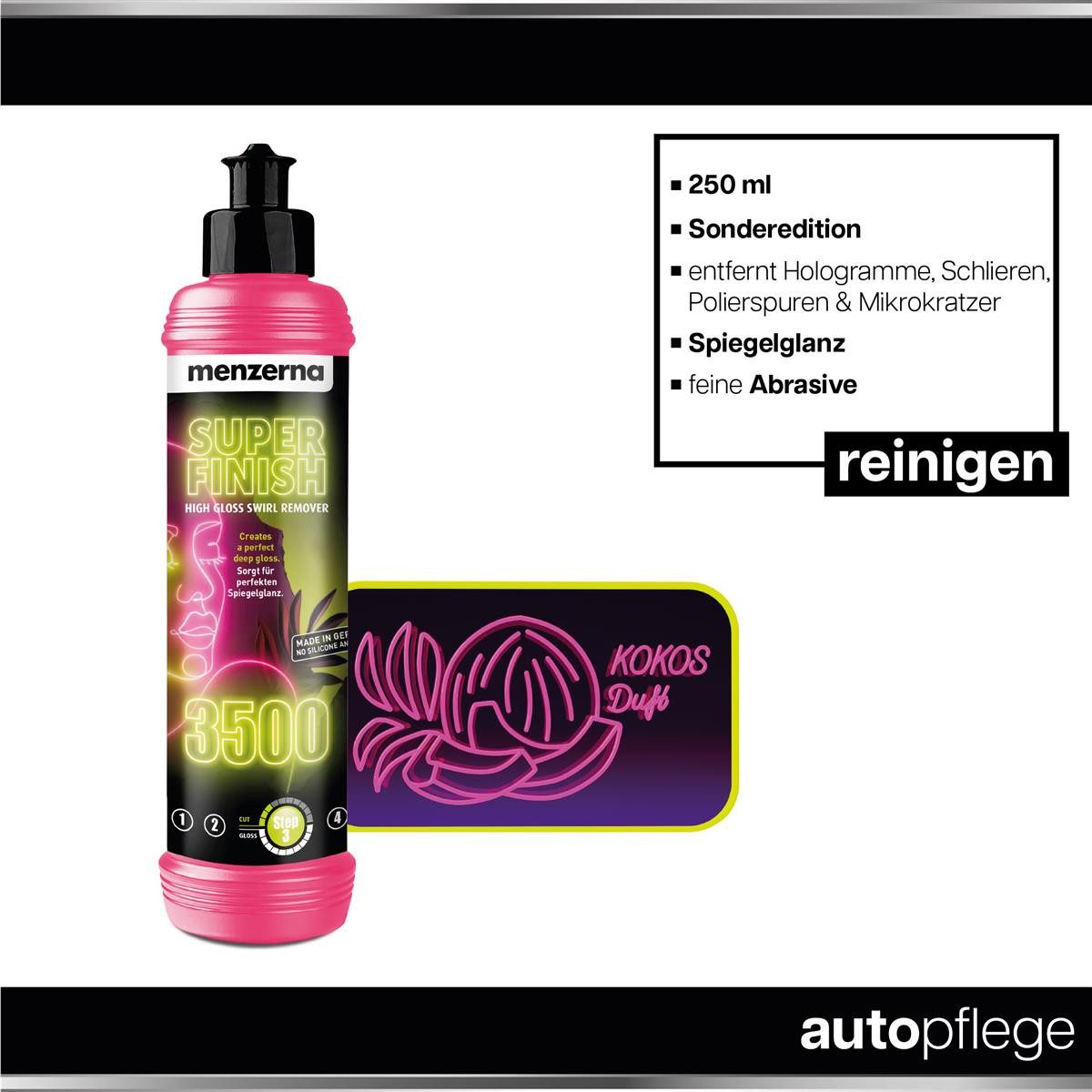 autopflege Set Menzerna EDITION Heavy Cut Super Finish Power Lock Zubehör Autopolitur (9 St), 3x Mikrofasertücher - 3x Lackpolitur - 3x Politurpads – Bild 4 von 5