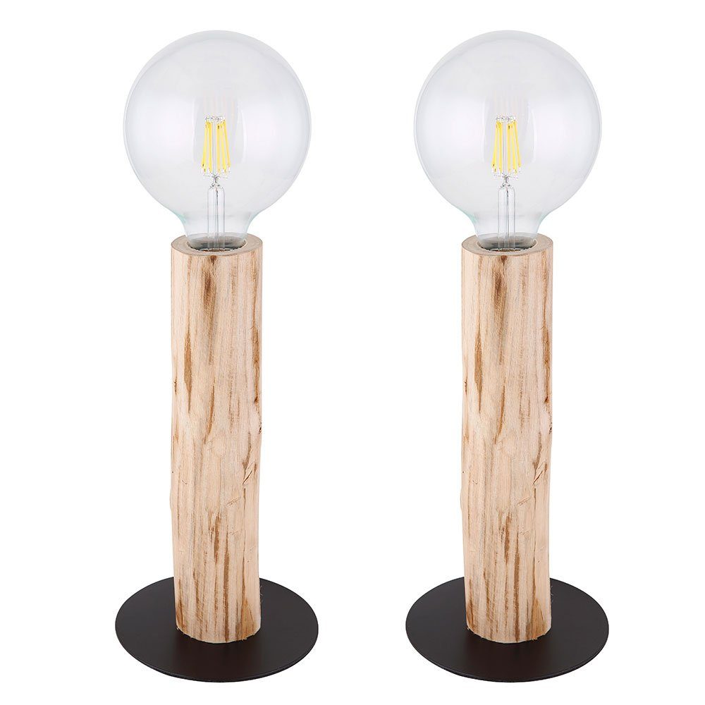LED nicht etc-shop Lampe Tischlampe Vintage inklusive, natur Wohnzimmer Leuchtmittel Holzleuchte Tischleuchte,