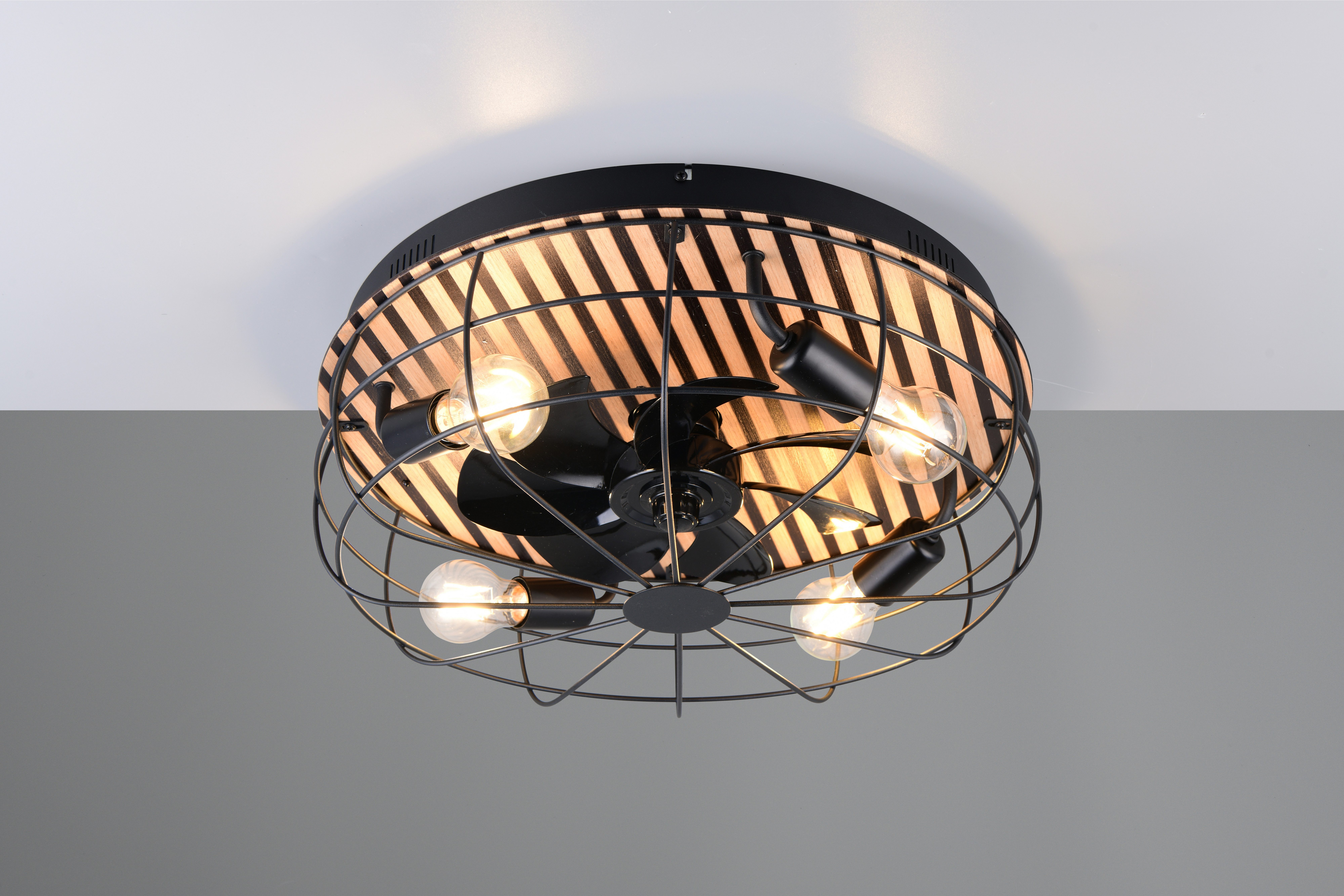 OTTO home Deckenleuchte Norran mit Ventilator, Deckenventilator mit Licht exkl 4x E27 max 10W, Ventilatorfunktion, Leuchtmittel wechselbar, warmweiß - kaltweiß, Holzstreifen Optik Akustikpaneel, Fernbedienung, 3 Stufen + Timer