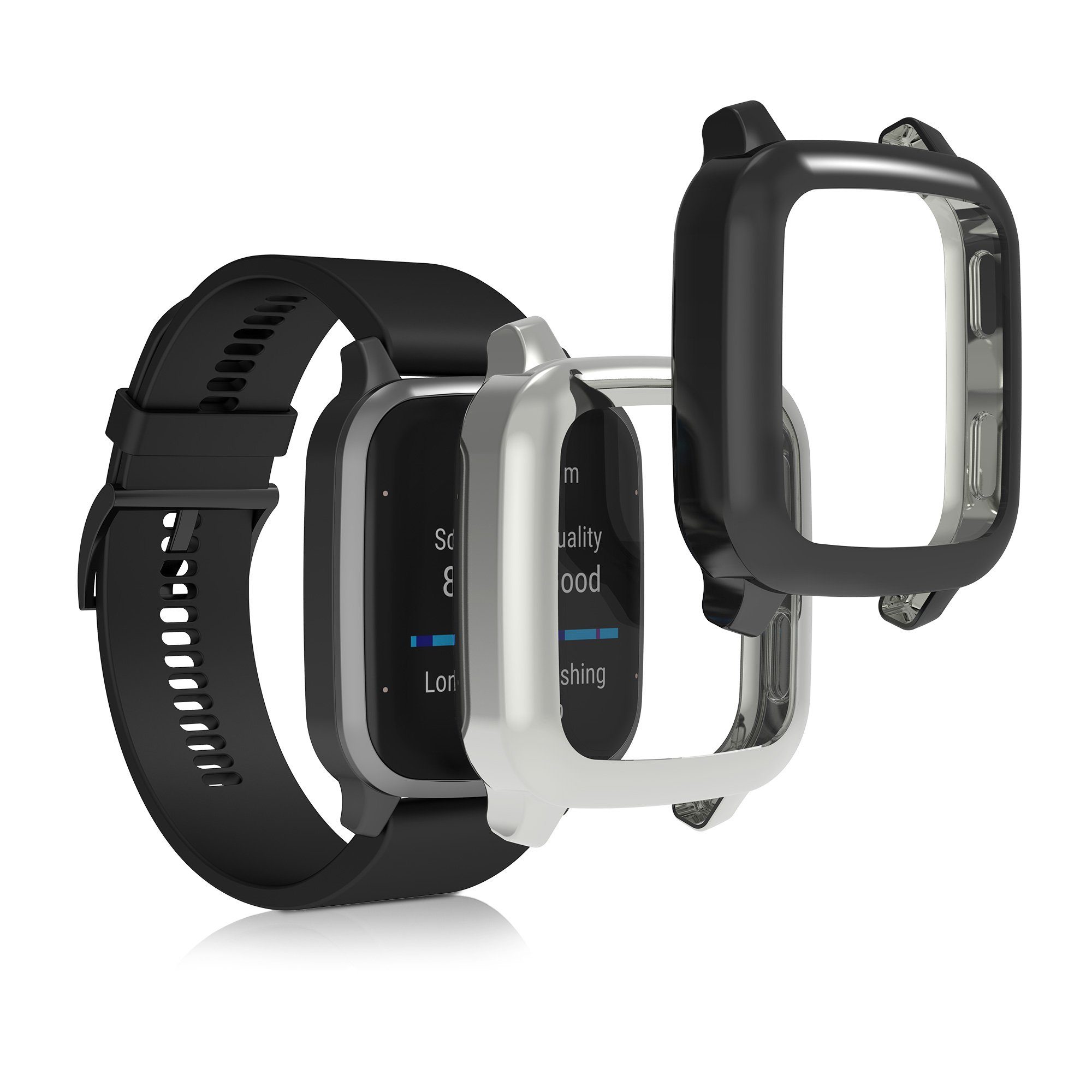 kwmobile Smartwatch-Hülle 2x Silikon Hülle für Garmin Venu Sq 2 Music / Sq 2, Schutzhülle Fullbody Display Cover Set aus Silikon