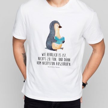 Mr. & Mrs. Panda T-Shirt Pinguin Buch - Weiß - Geschenk, Pause, nichtstun, Schlafshirt, Sprüch (1-tlg)