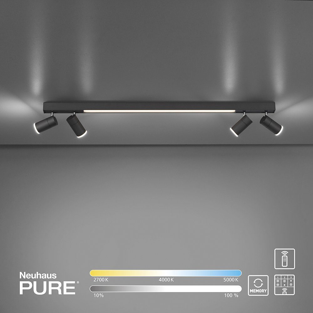 Paul Neuhaus LED Deckenleuchte LED Deckenleuchte PURE LINES, CCT-Farbtemperaturregelung, Dimmfunktion, Memoryfunktion, 1xLED-Board/9W/2700-5000K, 4xLED-Board/4W/2700-5000K, warmweiß bis kaltweiß, CCT Spots Strahler drehbar dimmbar Fernbedienung anthrazit