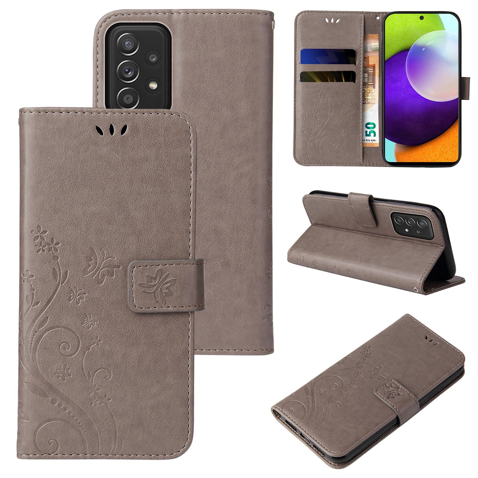 Tec-Expert Handyhülle Cover Tasche Hülle für Samsung Galaxy A52, A52 5G, A52s 5G 6,5 Zoll, Klapphülle Case mit Kartenfach Fliphülle aufstellbar, Motiv Blumen