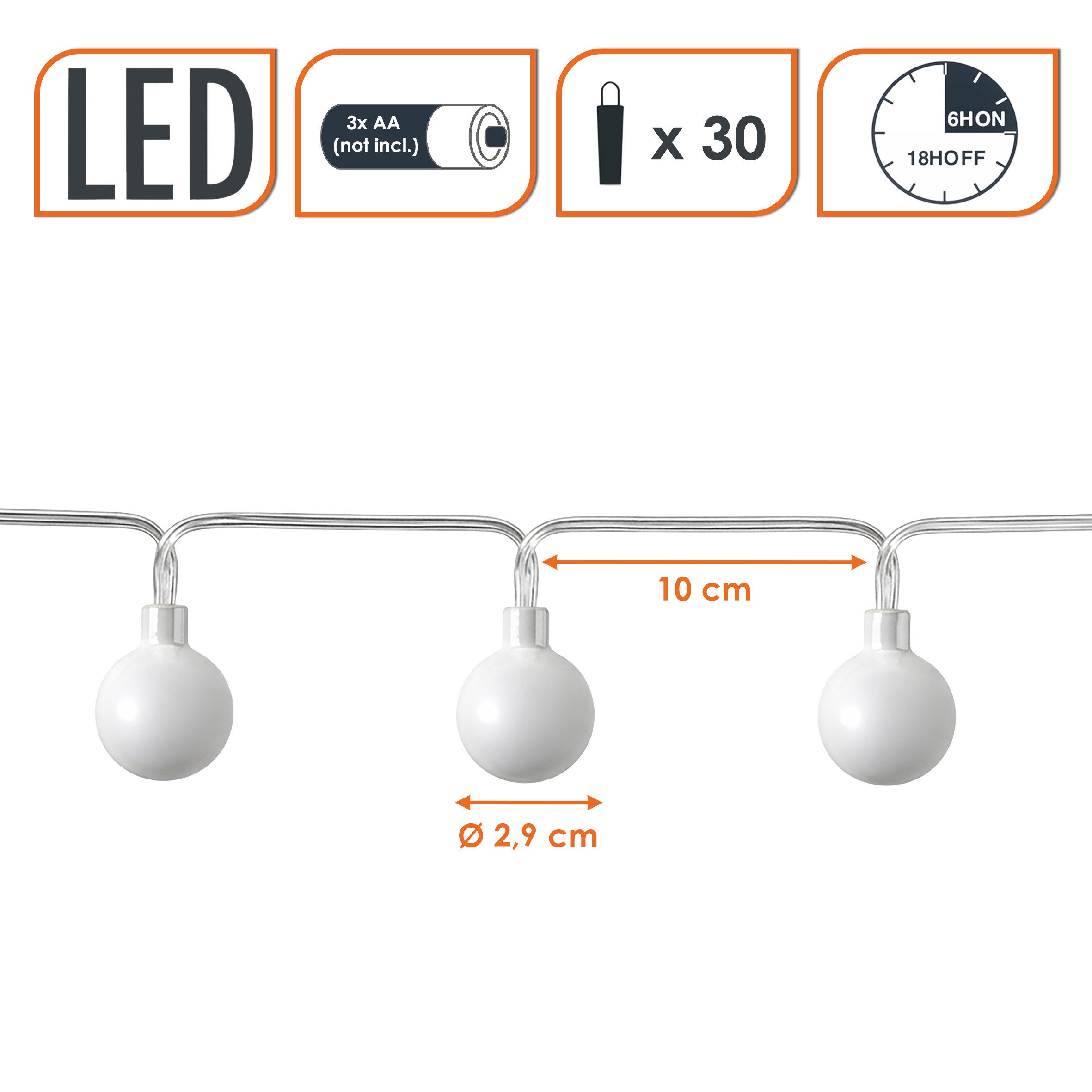 Spetebo LED-Lichterkette Lichterkette 290 cm für Außen mit 30 mini Kugeln, 30-flammig, Automatische Einschaltung bei Dämmerung