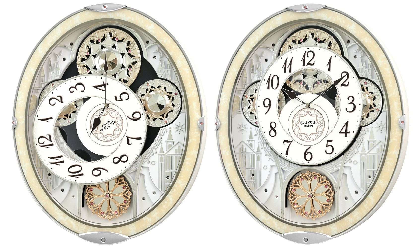 Rhythm Wanduhr MAGIC MOTION CLOCK Rhythm 7447 bewegliches Zifferblatt (30 Melodien, Lautstärkenregler, Nachtsensor)