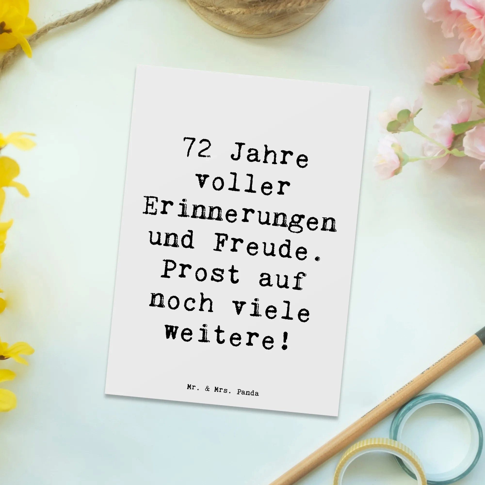 Thumbnail - Mr. & Mrs. Panda Postkarte Spruch 72. Geburtstag Glückwünsche - Weiß - Geschenk, viele weitere J, Glänzende Vorderseite