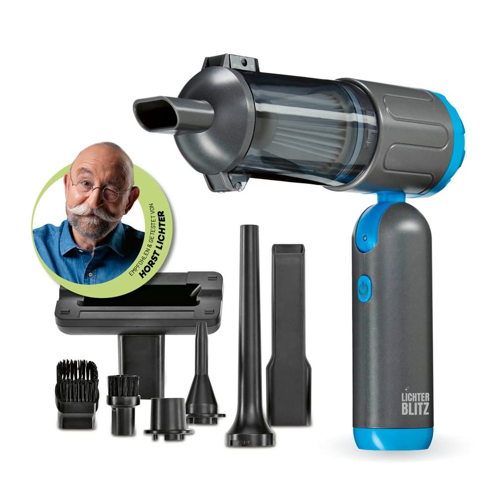 Lichterblitz Akku-Handstaubsauger Akku-Handstaubsauger faltbar + LED-Licht + 7 Staubsauger Aufsätze, 40 W, beutellos, Akku Staubsauger für Camping Zubehör, Auto Zubehör Innenraum u. v. m. von Lichterblitz
