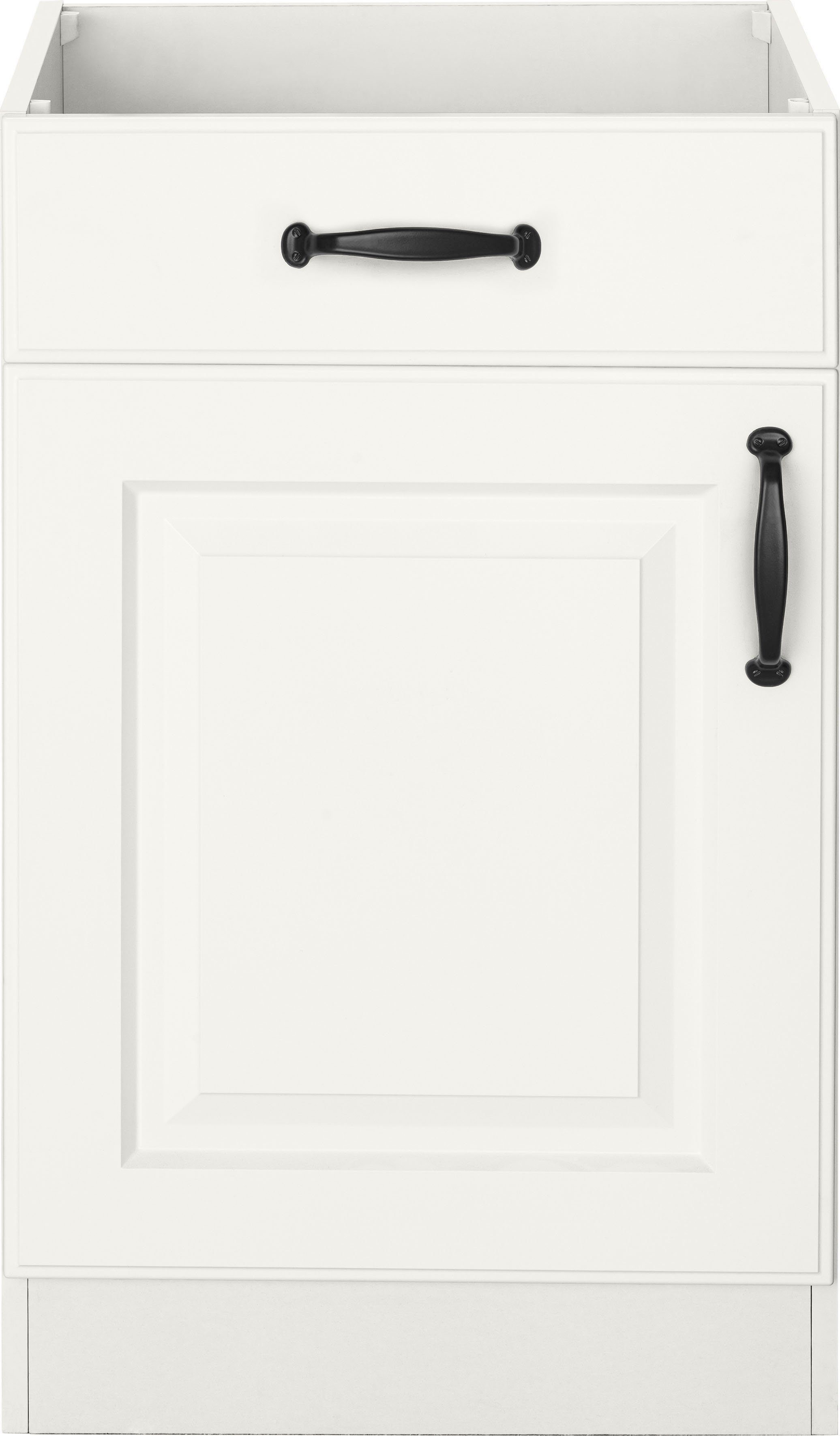 wiho Küchen Unterschrank Erla 50 cm Weiß Arbeitsplatte breit Weiß/Weiß | Kassettenfront, mit ohne