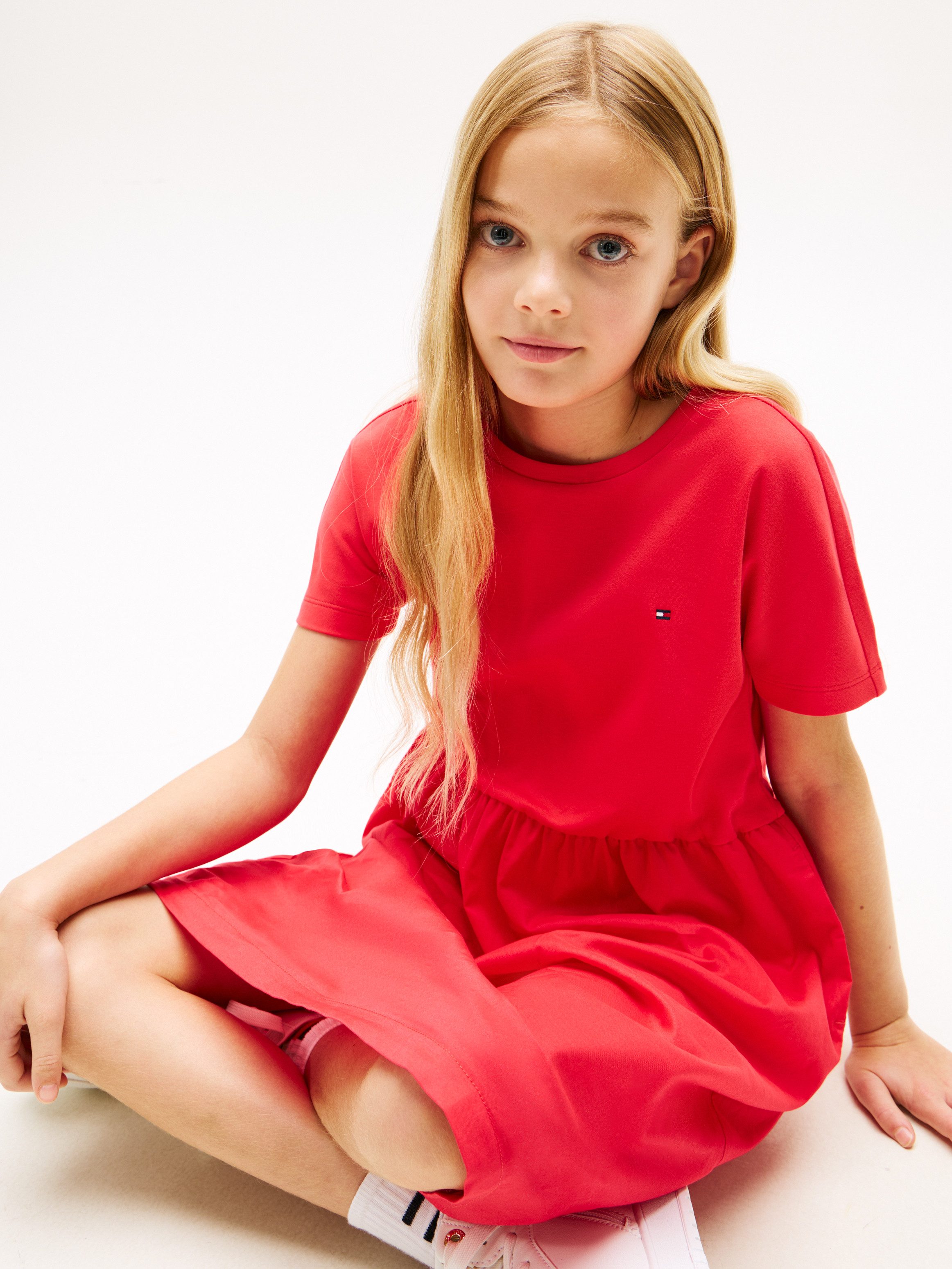 Tommy Hilfiger Jerseykleid MIX MEDIA DRESS SHORT SLEEVE Kinder bis 16 Jahre, geraffte Taille, Relaxed Fit