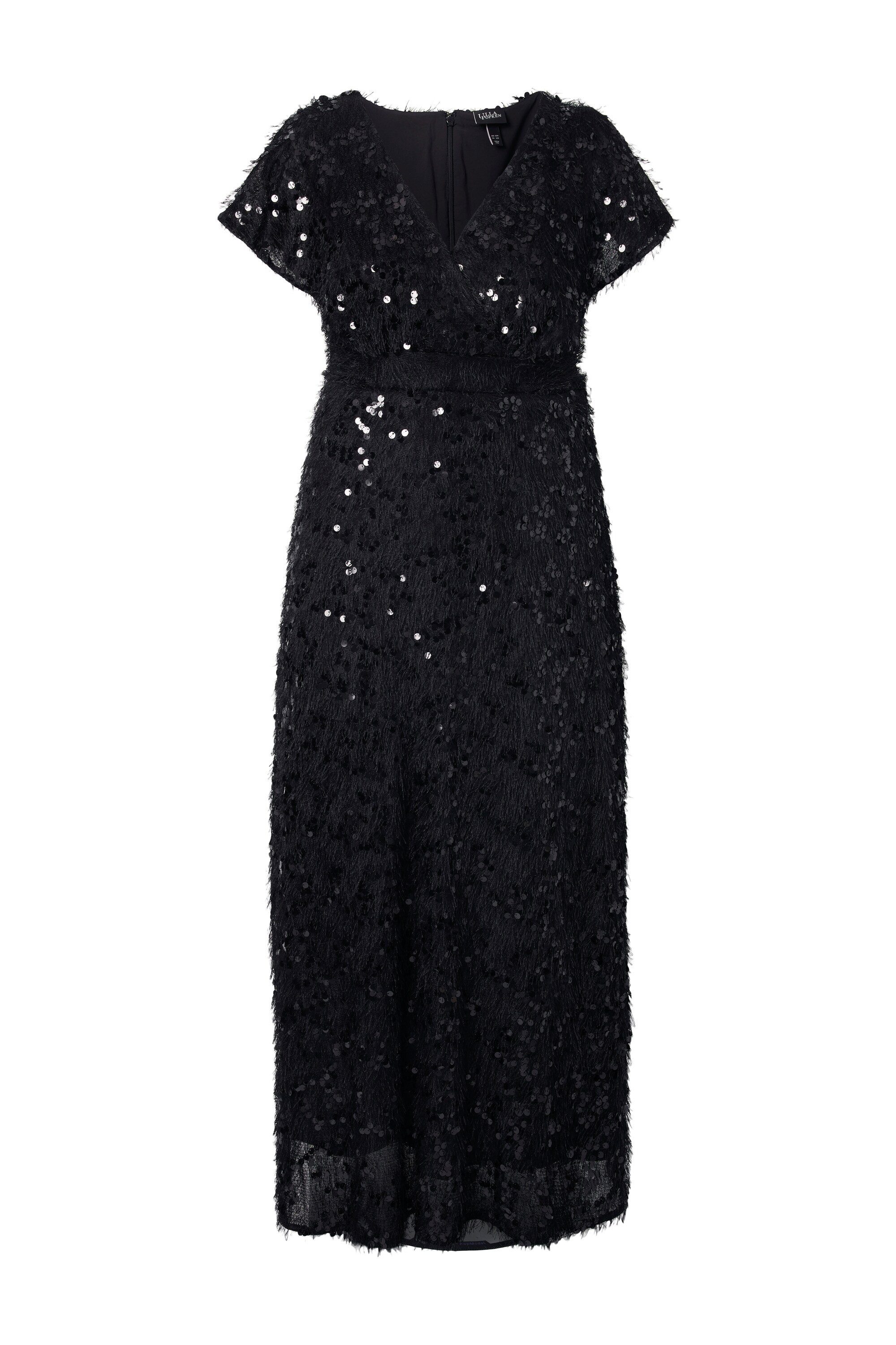 Ulla Popken Partykleid Abendkleid Pailletten Fransen V-Ausschnitt Halbarm günstig online kaufen