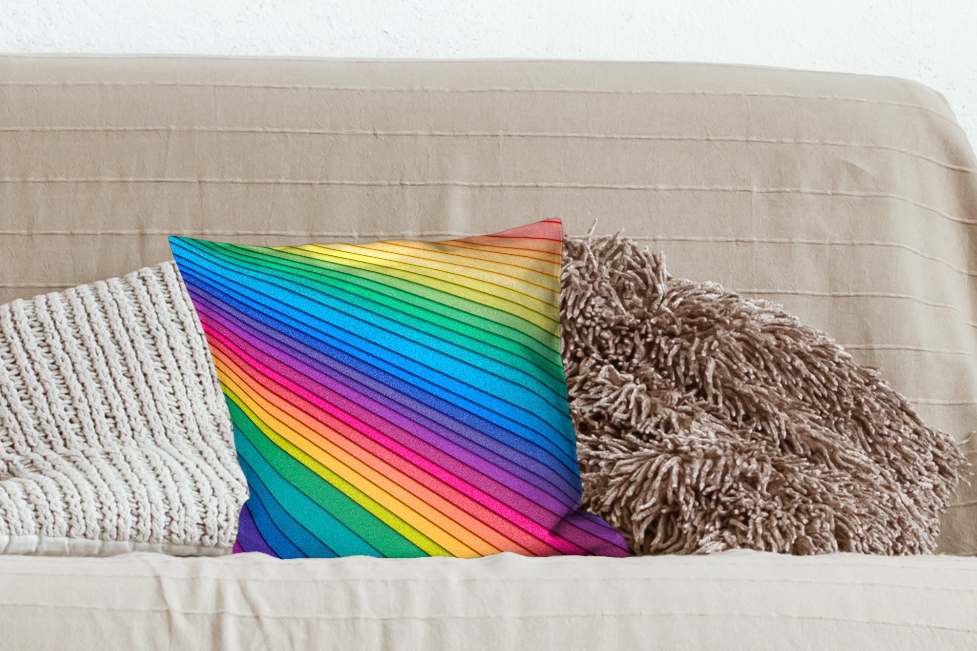 MuchoWow Dekokissen Regenbogenfarbenes Wohzimmer, für Schlafzimmer, Deko, Zierkissen Füllung Papier, mit Sofakissen