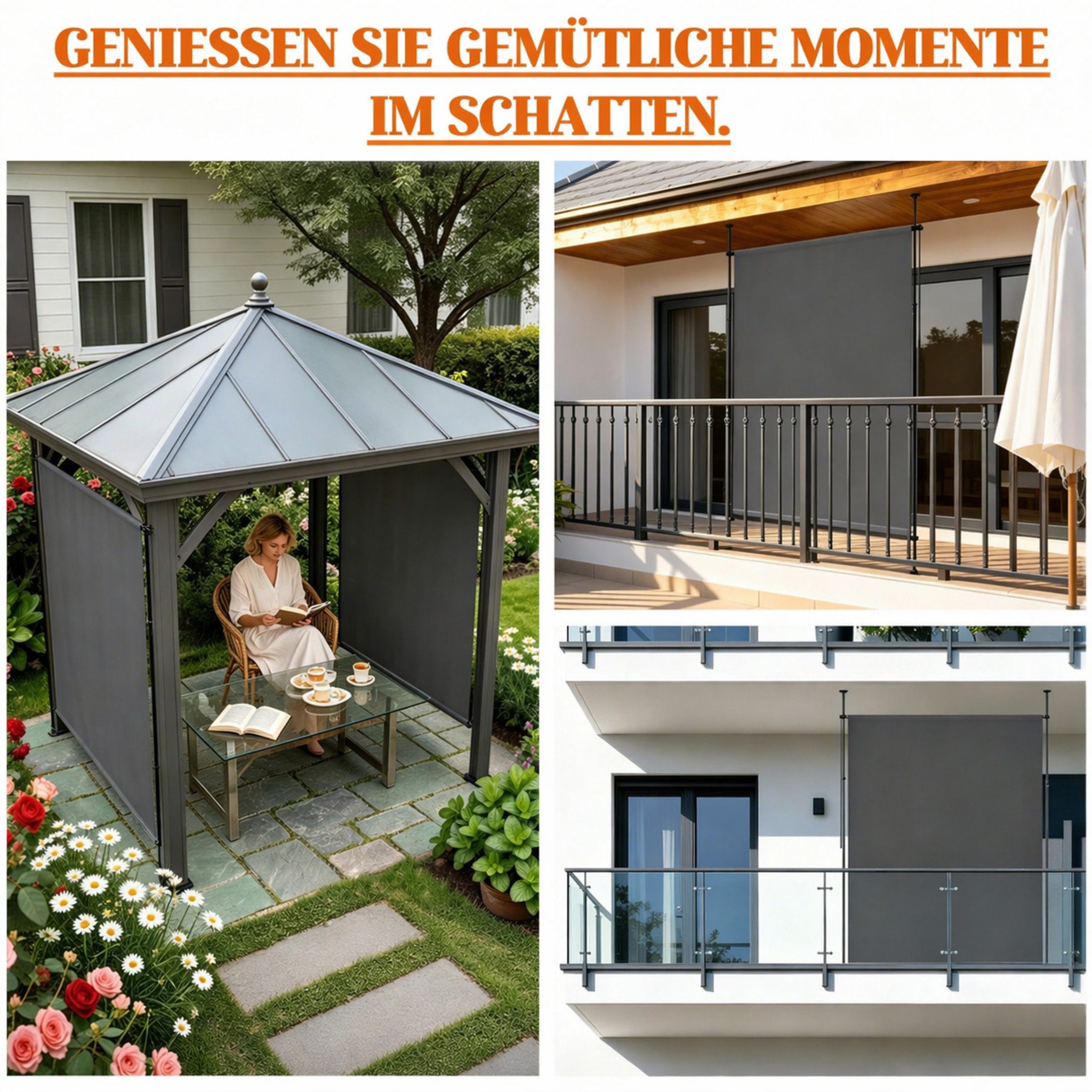 Huracan Senkrechtmarkise Klemmmarkise Ohne Bohren, (Vertikalmarkise Mit Handkurbel, Höhenverstellbarer Balkon-Sichtschutz) Wetterfester Sonnenschutz Für Terrass – Bild 4 von 5
