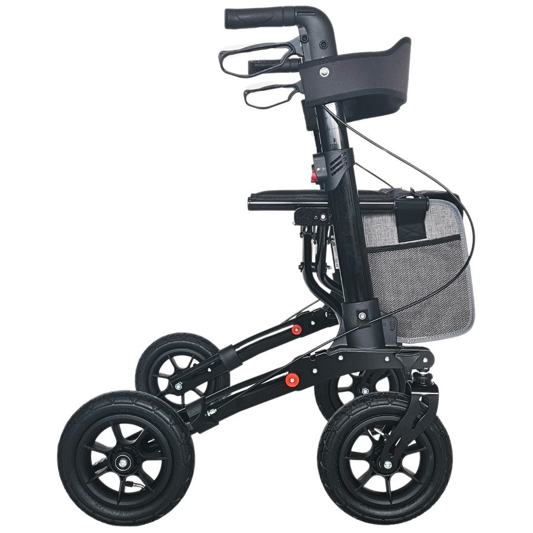 abc HOME Rollator Outdoor, mit Luftreifen & Tasche, faltbar, verstellbare Höhe, mit Profil-Bereifung, mit Tasche und Stockhalter, 2-fach faltbar