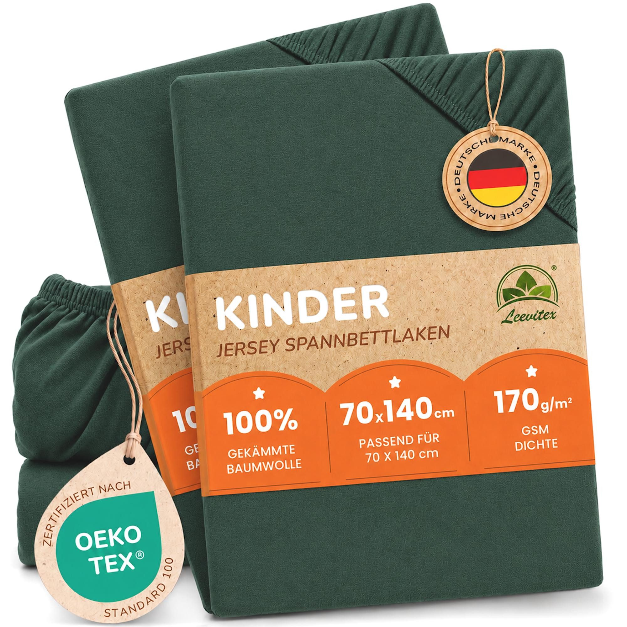 leevitex® Spannbettlaken für Kinderbetten, 2er-Set, 70 x 140 cm, Steghöhe 15 cm, Jersey, Gummizug: rundum, (2 Stück), verschiedene Farben, OEKO-TEX® STANDARD 100 zertifiziert