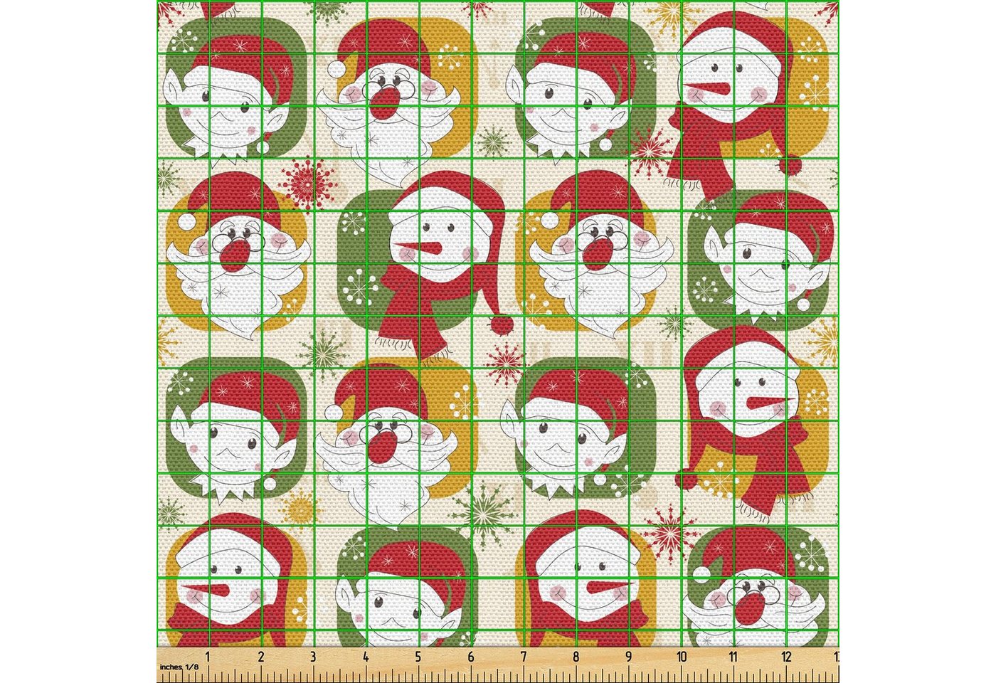 Thumbnail - Abakuhaus Stoff Schön Gewebten Stoff für Polster und Wohnaccessoires, Weihnachten Sankt-Schneemann Elfen