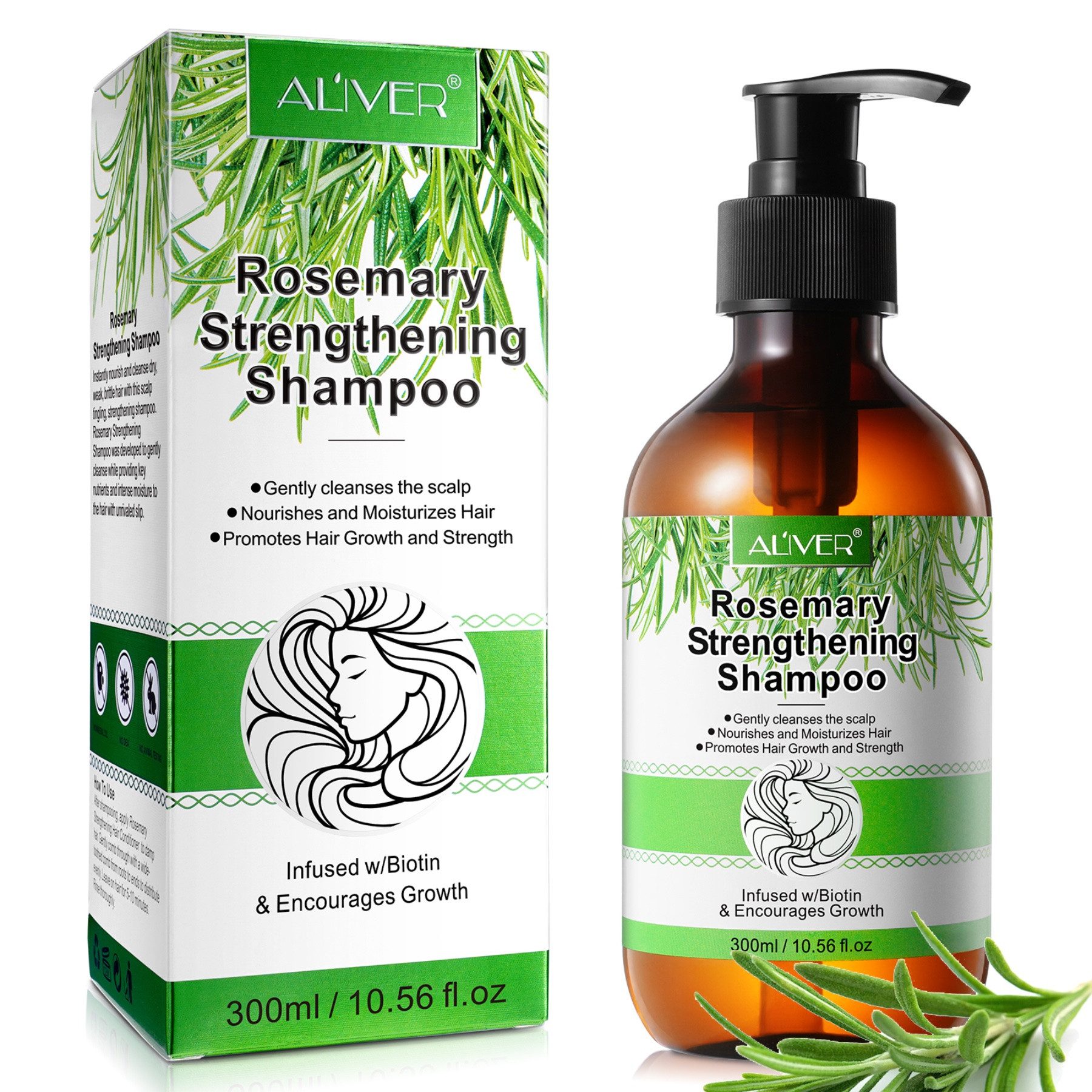 ALIVER Haarshampoo Shampoo Rosmarin für Haarwachstum Pflegeshampoo 300ml Aliver, 1-tlg.