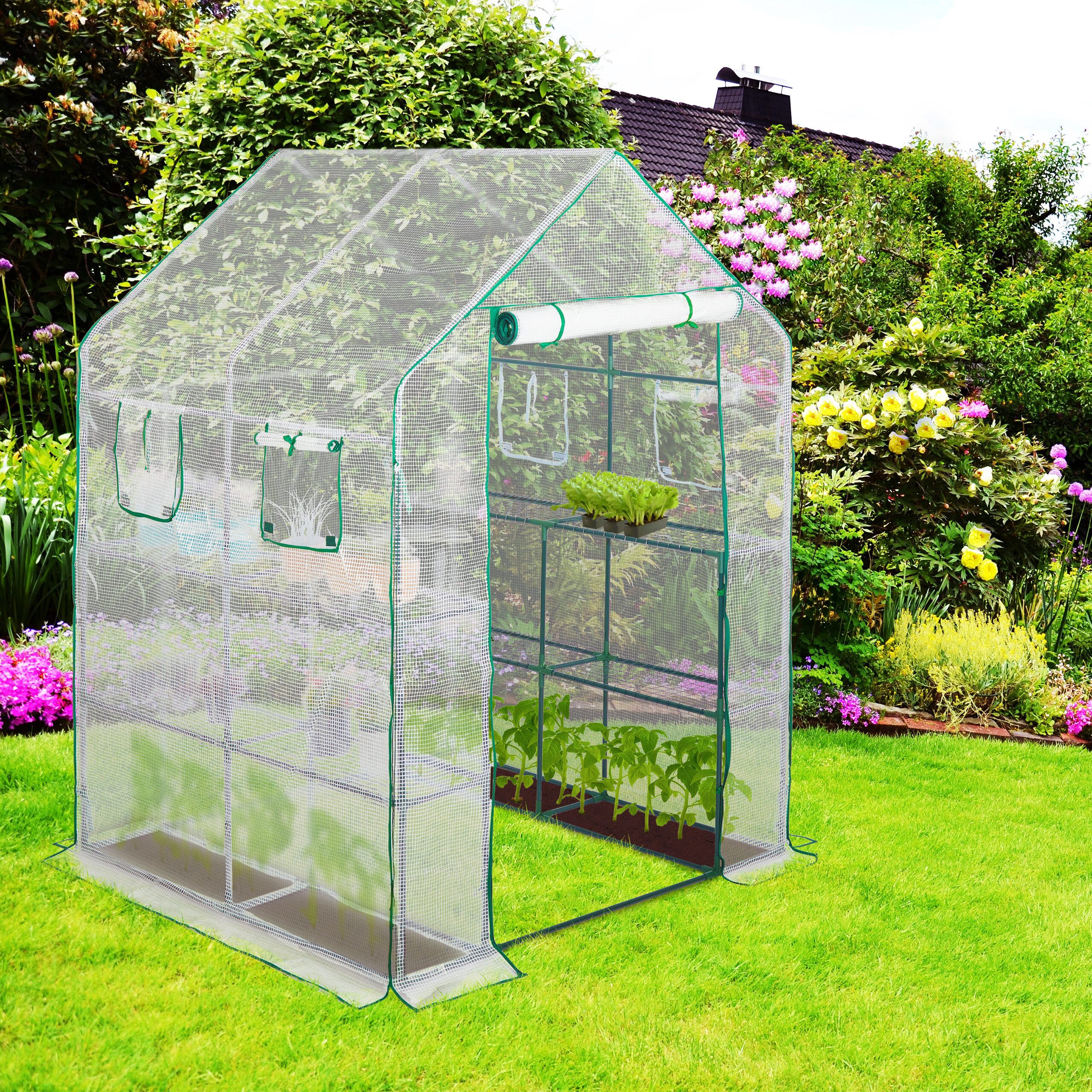 relaxdays Gewächshaus Begehbares Gewächshaus mit 4 Fenstern günstig online kaufen