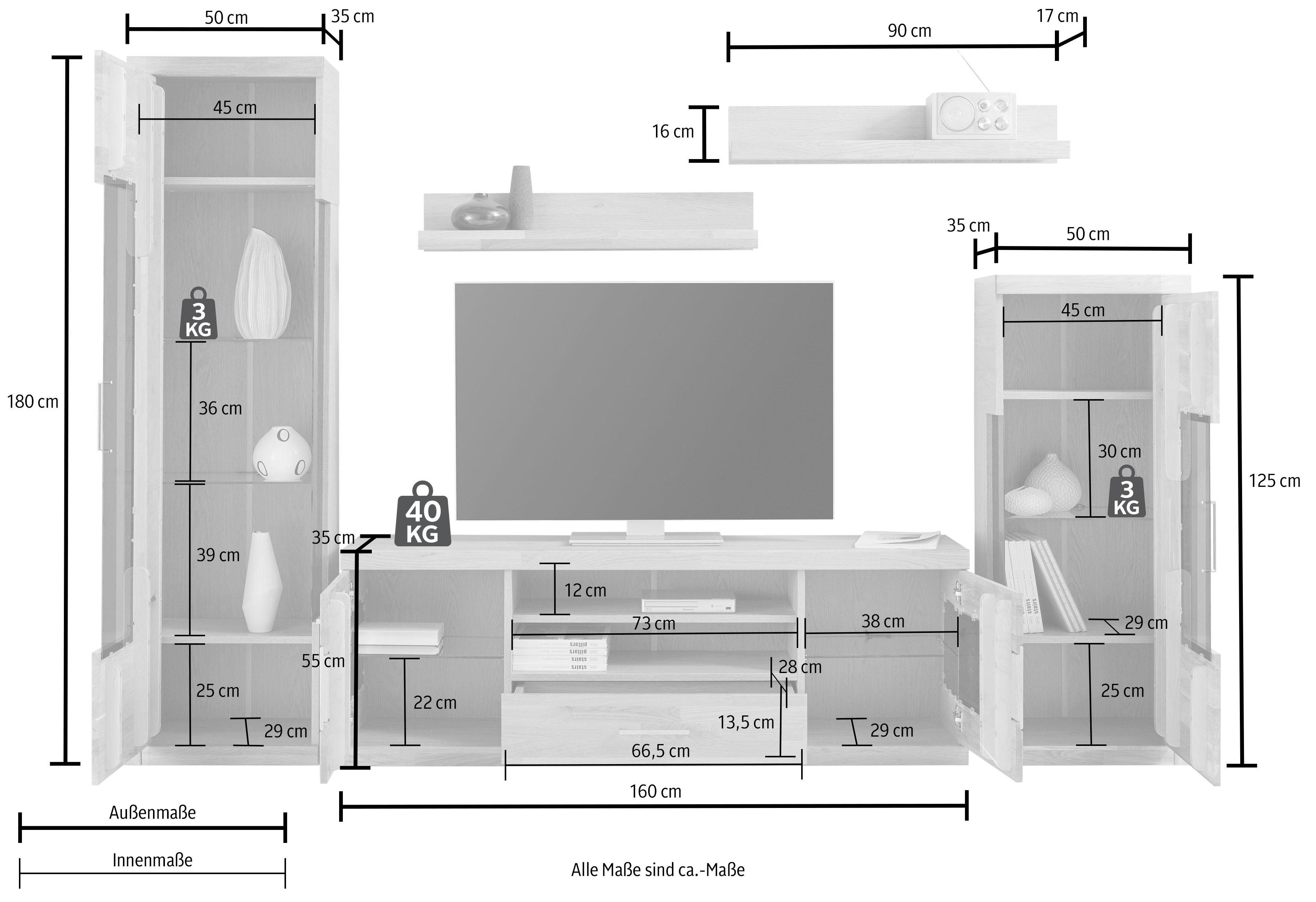 OTTO home Wohnwand Ribe Wohnwand Set-5 St., (Set, 5-St), Glaseinsatz aus gehärtetem Glas,Böden teilweise versetzbar – Bild 4 von 5