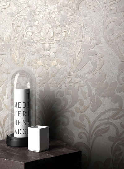 Newroom Vliestapete, Beige Tapete Barock Glänzend - Barocktapete Glanztapete Taupe Glamour Modern Ornamente Prunk für Wohnzimmer Schlafzimmer Küche