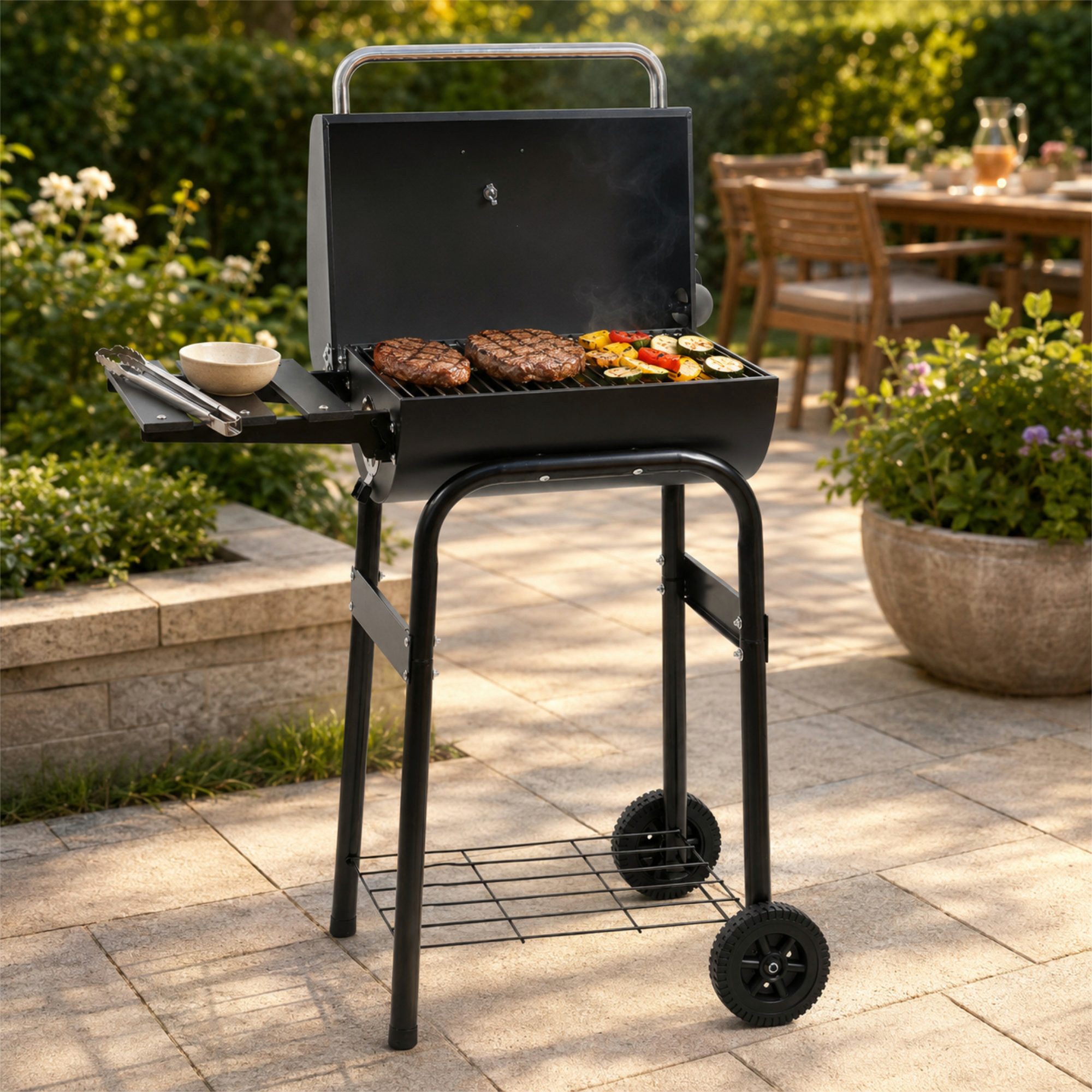 BBQ-Toro Holzkohlegrill Holzkohlegrill mit Thermometer und Schornstein, (B) 84 x (T) 47 cm, Mit Schornstein und Lüftungsschiebern