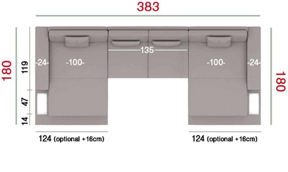 BULLHOFF Eckcouch von Leder Grau Leder Grün Designsofa Wohnlandschaft U-Form Weiss LED Wohnlandschaft Couch XXL Ecksofa BULLHOFF »MÜNCHEN« Sofa