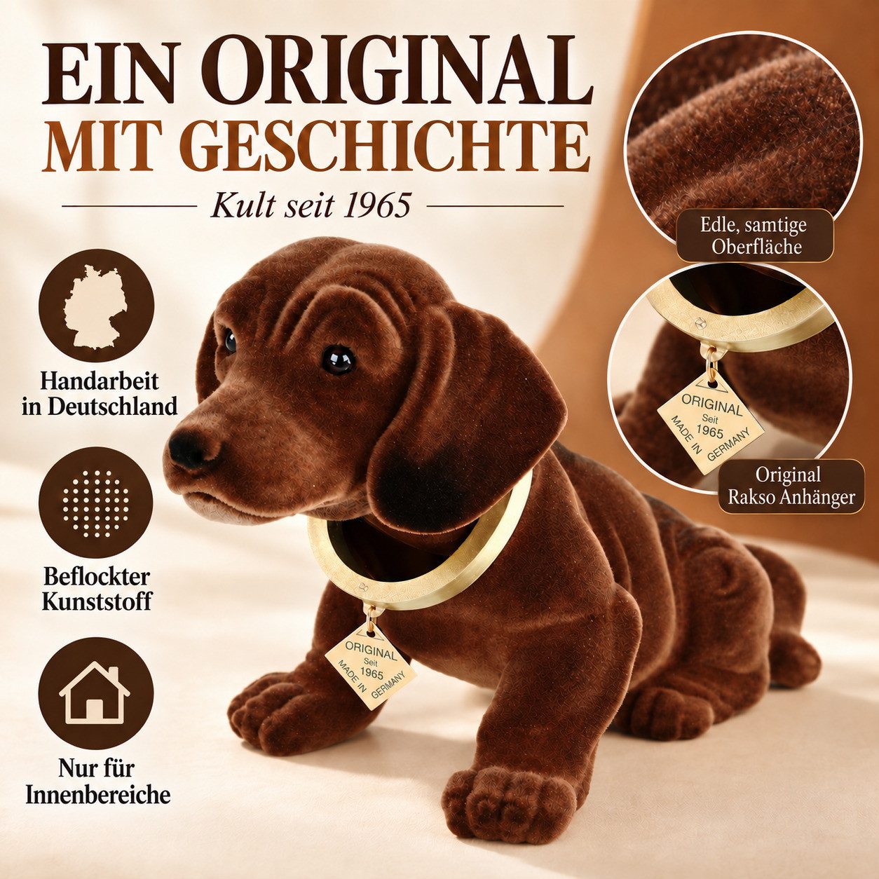 Rakso Oskar Schneider GmbH Dekofigur Original Wackeldackel Groß 30 cm Deko fürs Auto Made in Germany – Bild 3 von 5