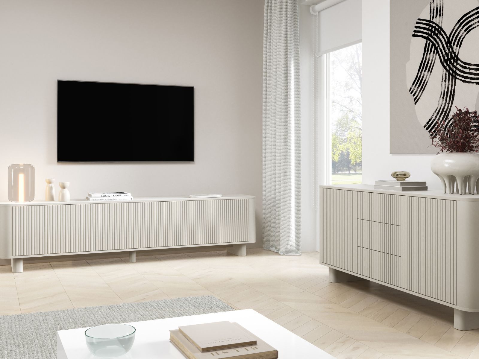 Compleo Kommode mit 3 Schubladen AKARI, Japandi Design, Nussbaum oder Kaschmir