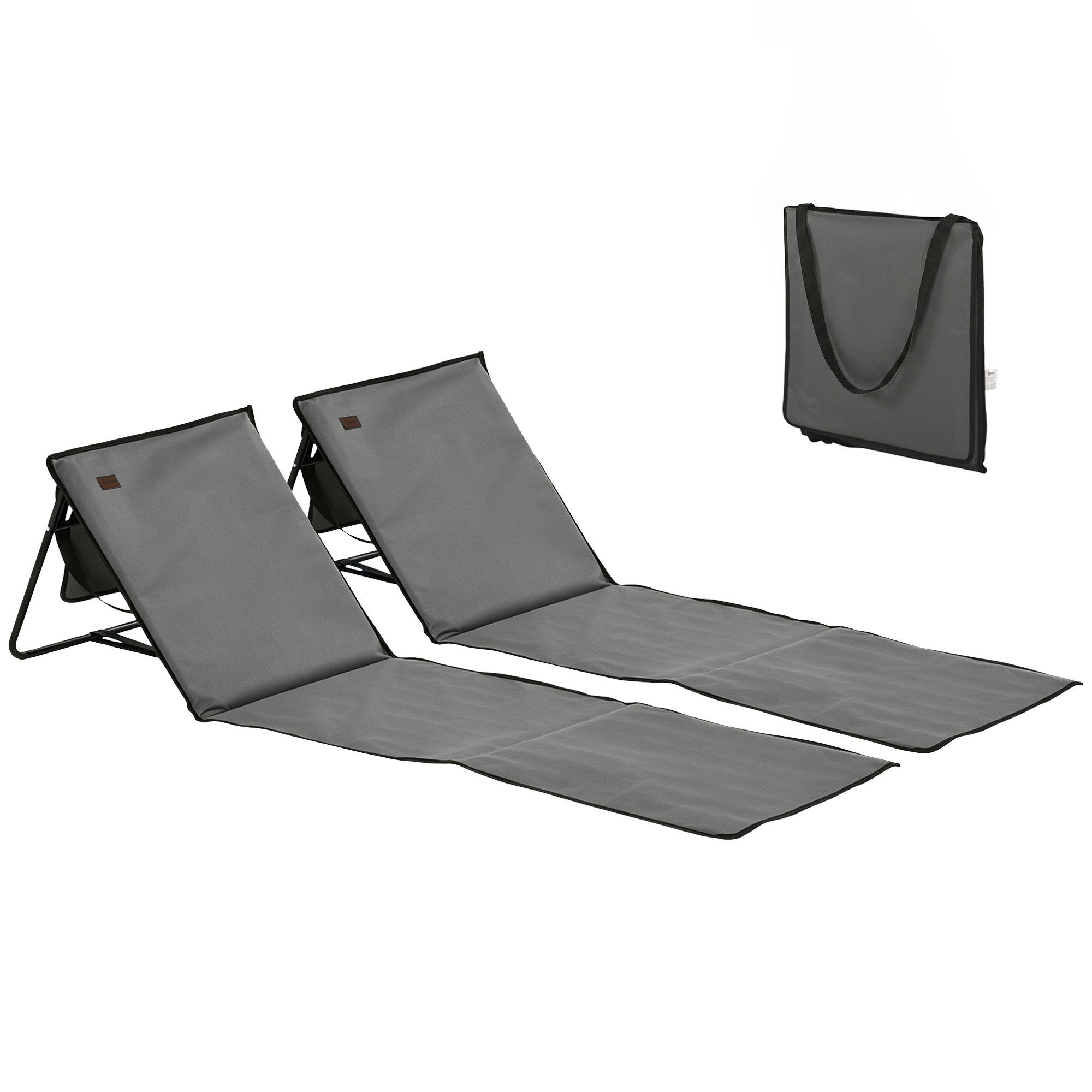 Outsunny Gartenliege Liegestuhl mit verstellbare Rückenlehne, Sonnenliege, 110 kg belast, Faltbare Strandliege, 2 St., Strandmatte, Stahl, Oxford, 142 x 51 x 40 cm, Grau